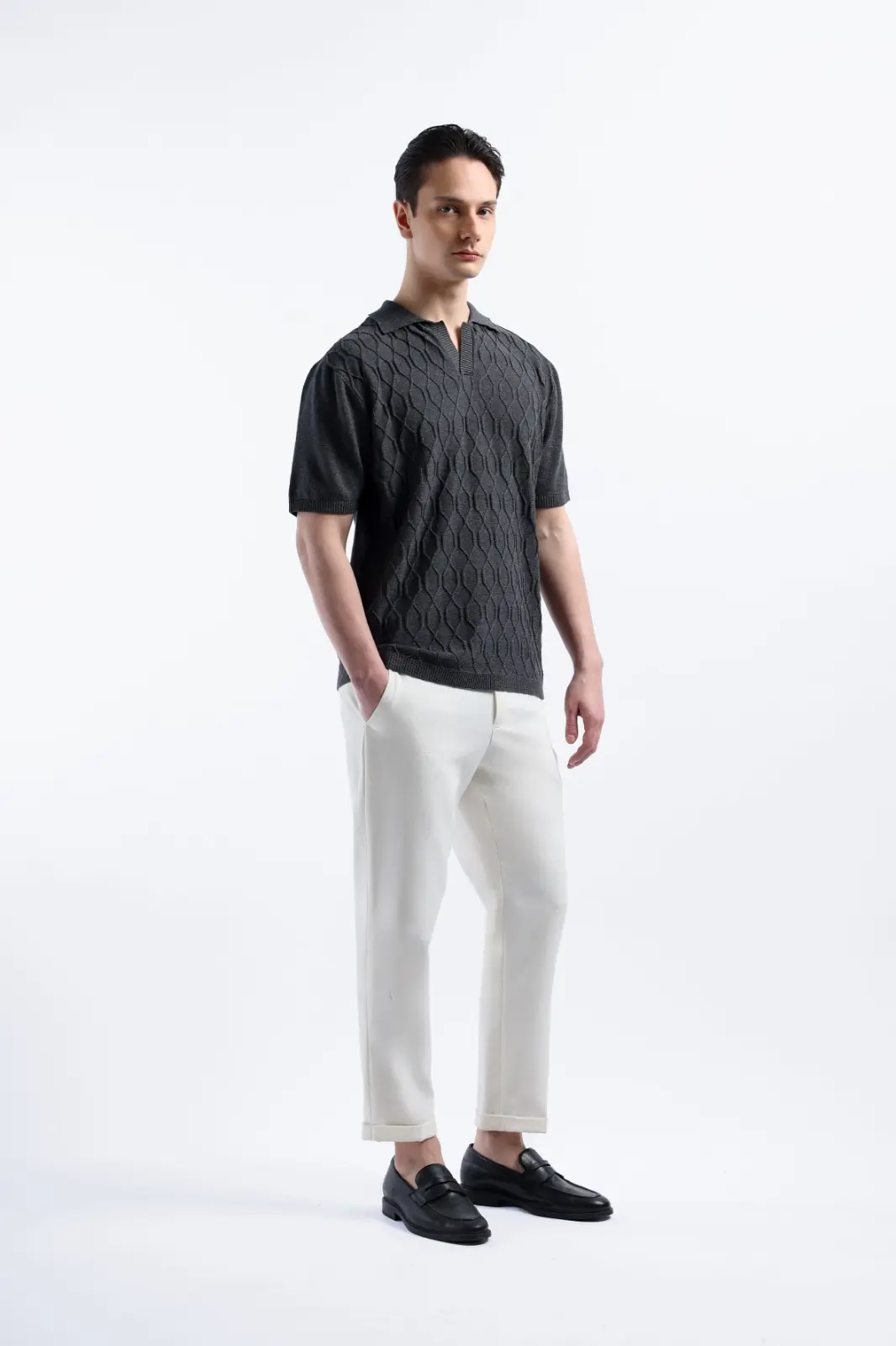 Helix Knit Polo Grey