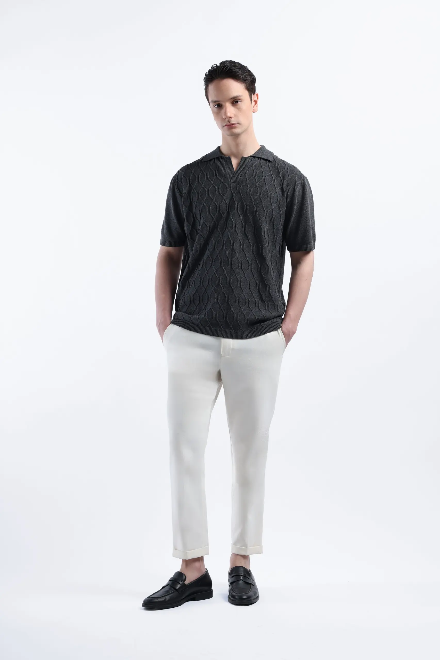Helix Knit Polo Grey