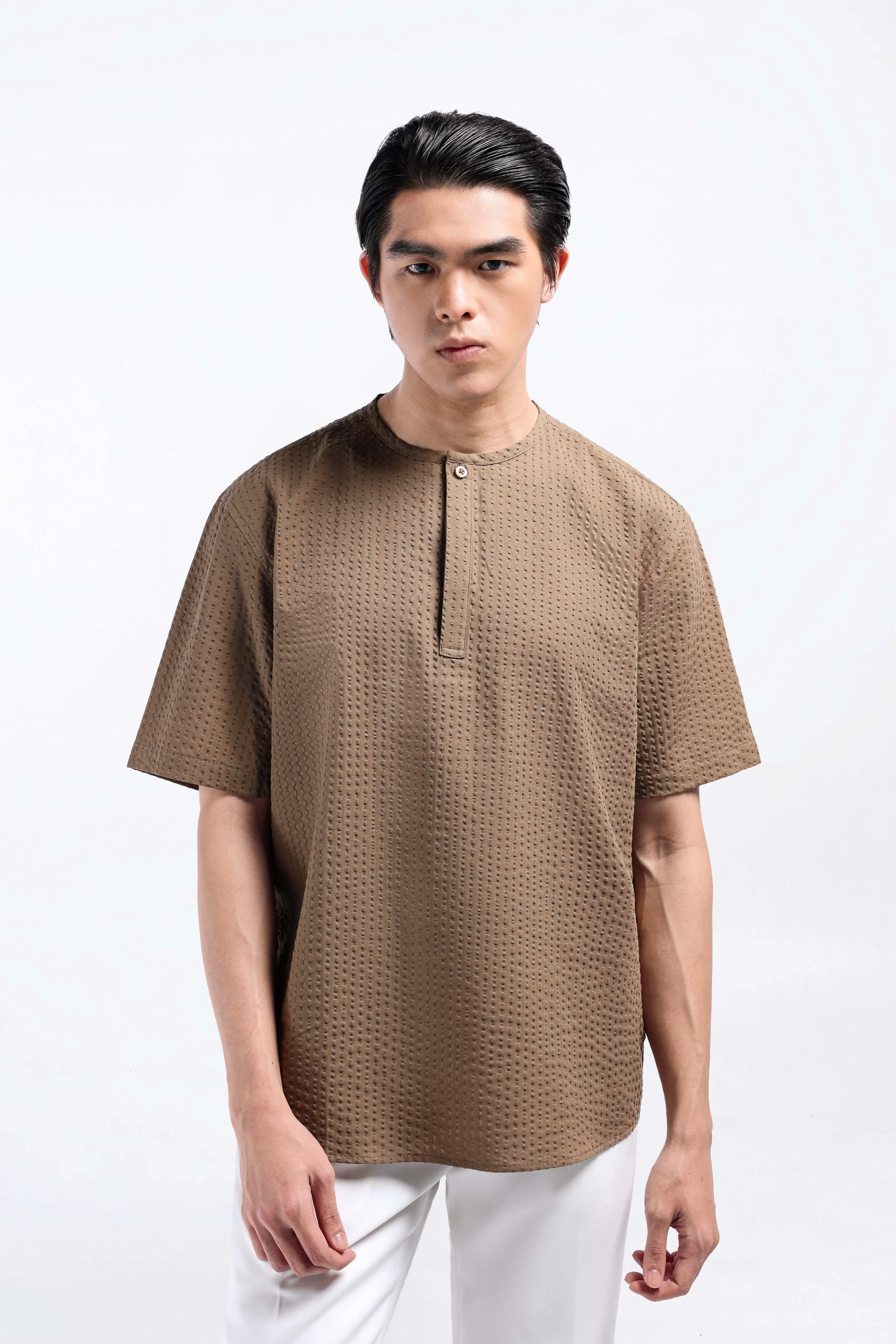 Nu Lyth Textured Short Sleeve Brown