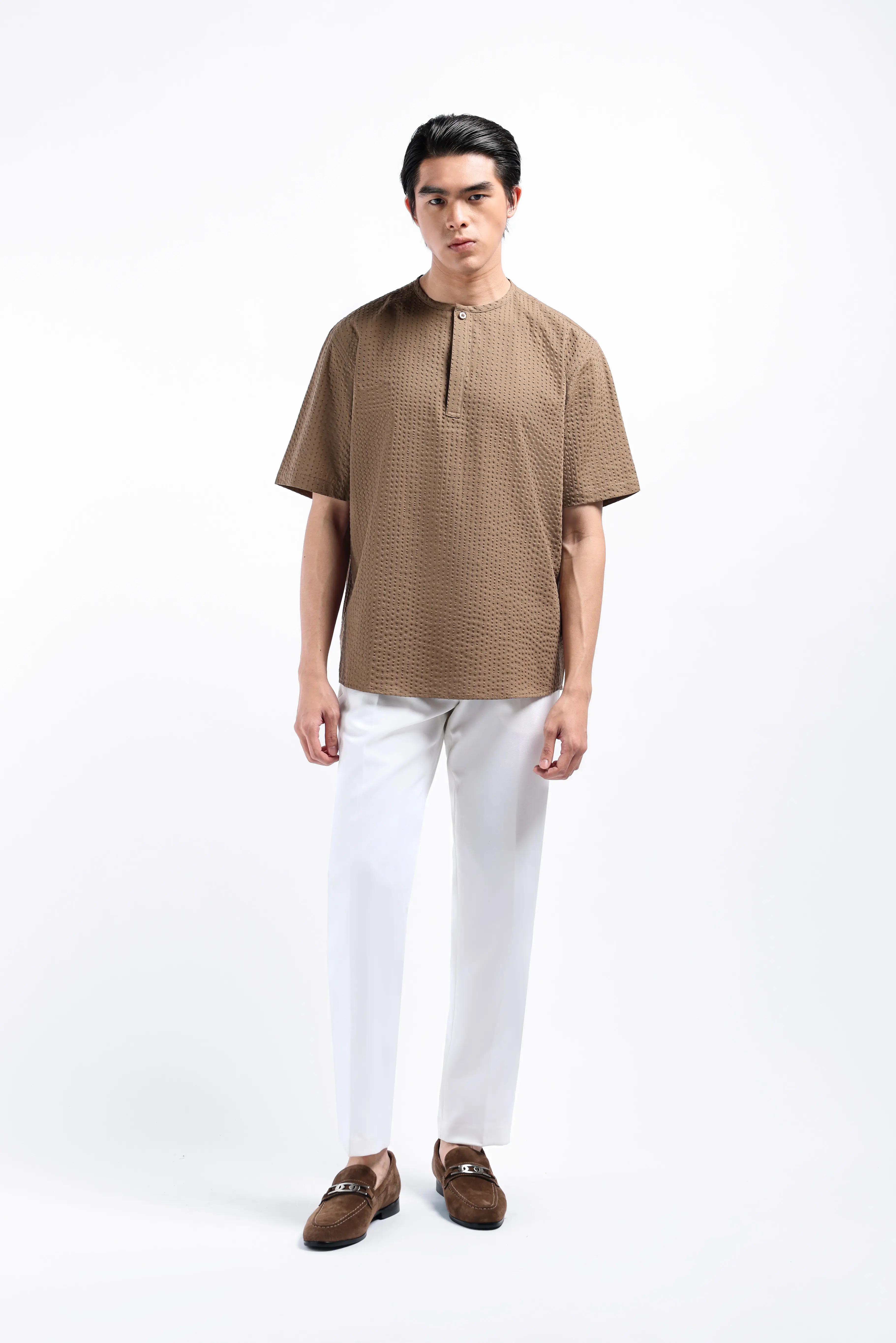 Nu Lyth Textured Short Sleeve Brown