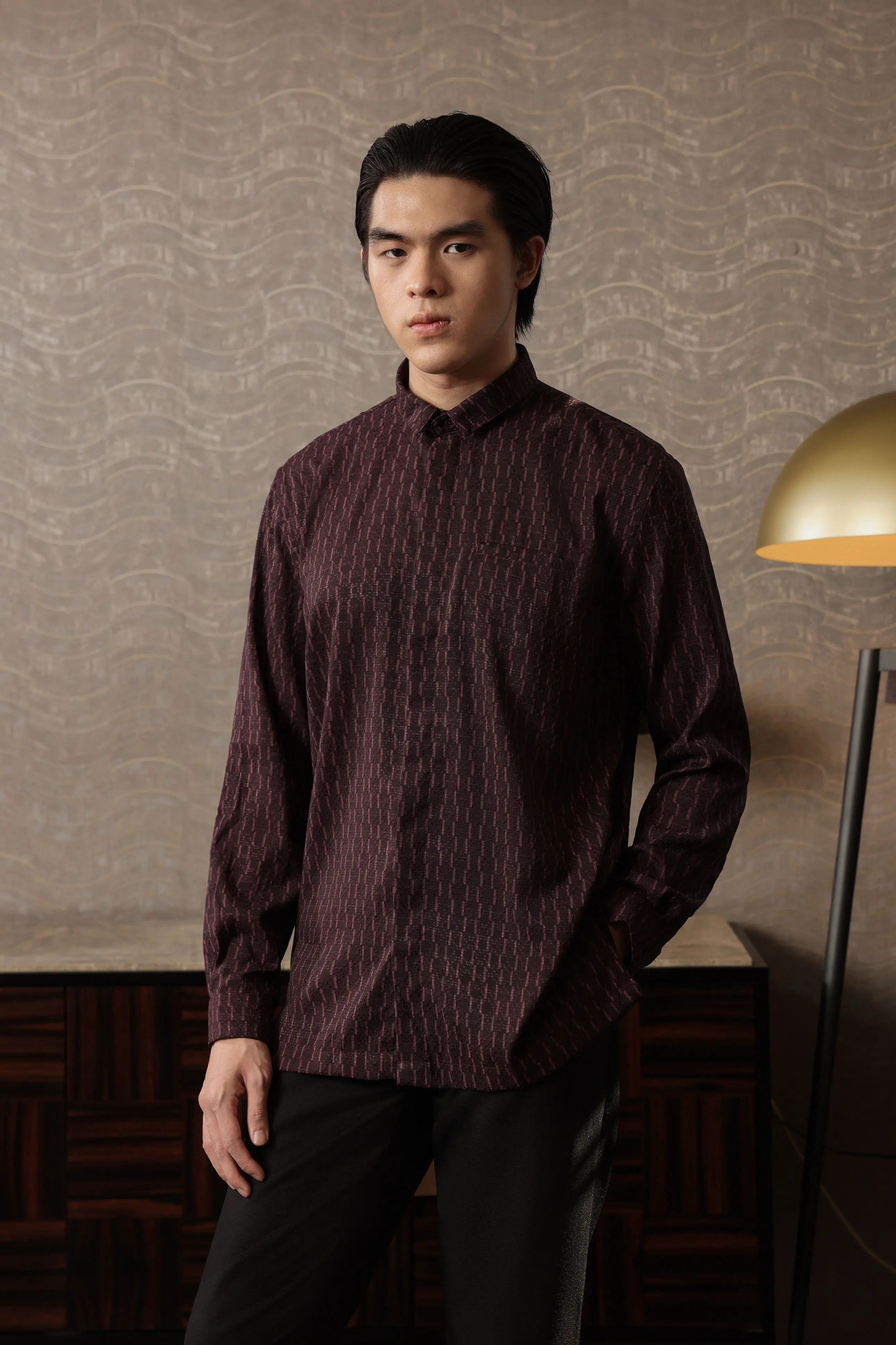 Samamu Shirt Mono Long Sleeve Burgundy