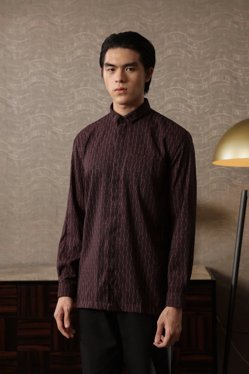 Image of Samamu Shirt Mono Long Sleeve Burgundy