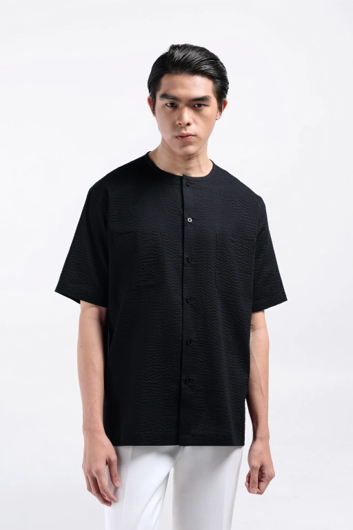 Image of Cato Textured Shirt Short Sleeve Black