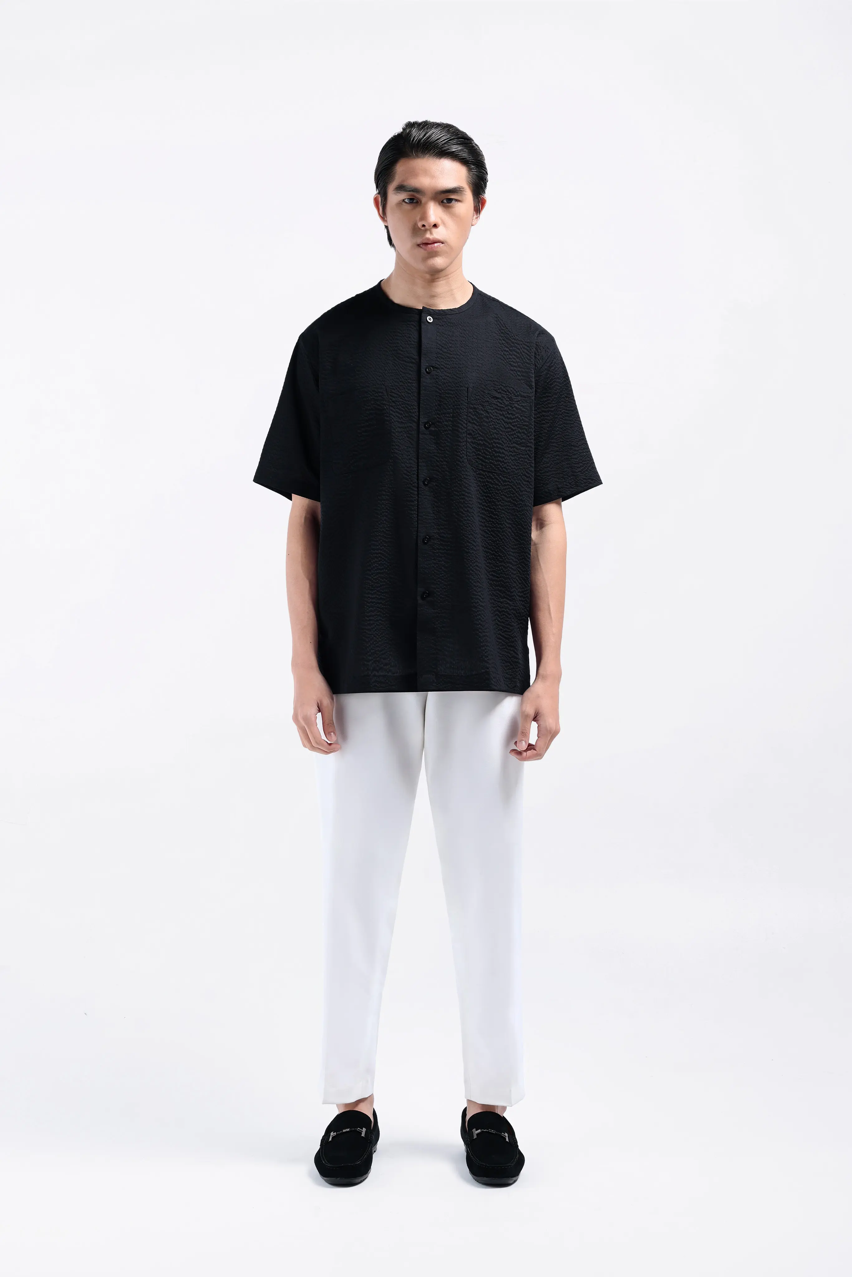 Cato Textured Shirt Short Sleeve Black
