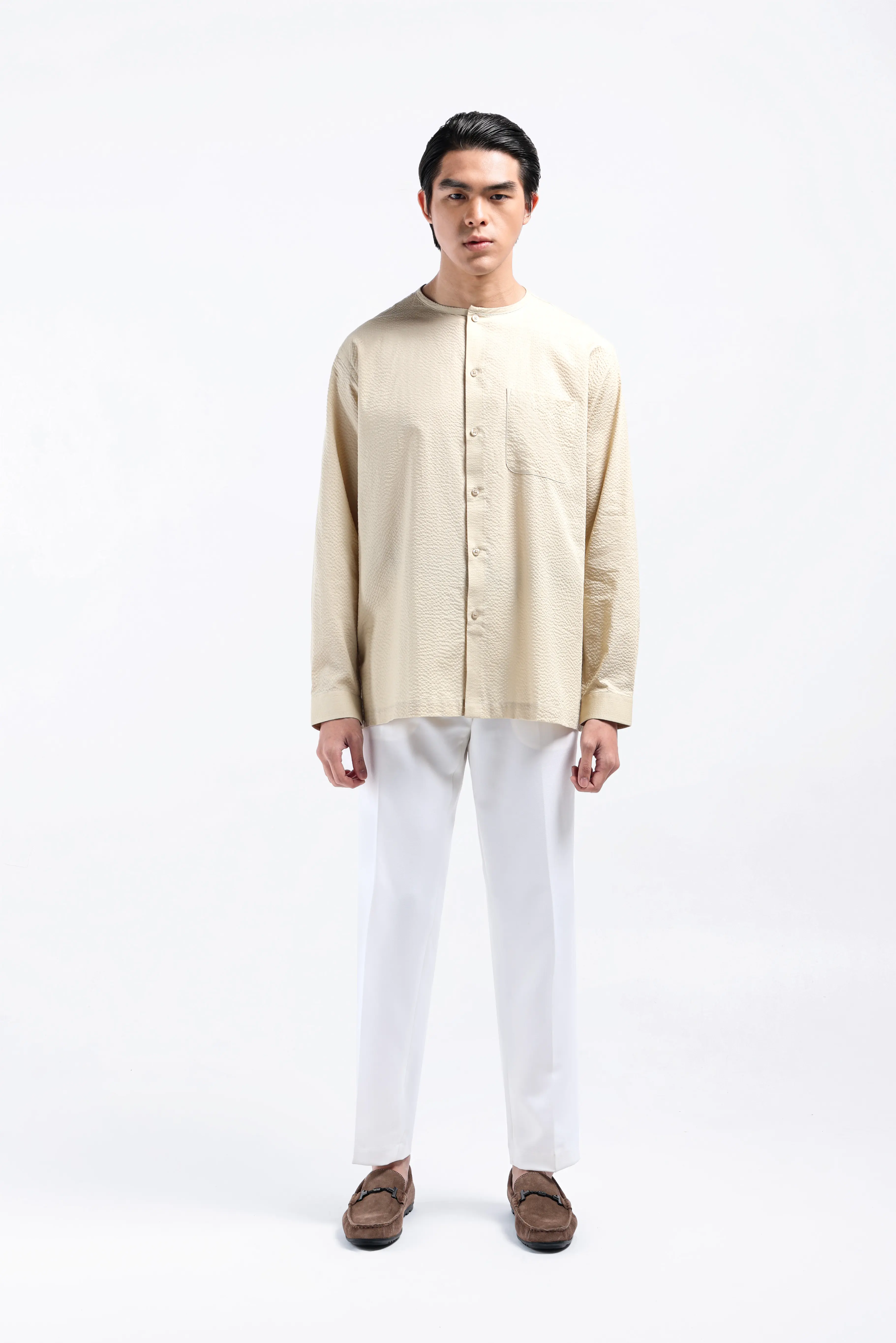Cato Textured Shirt Long Sleeve Cream