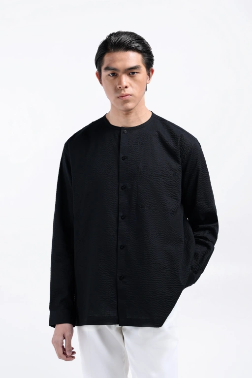 Image of Cato Textured Shirt Long Sleeve Black
