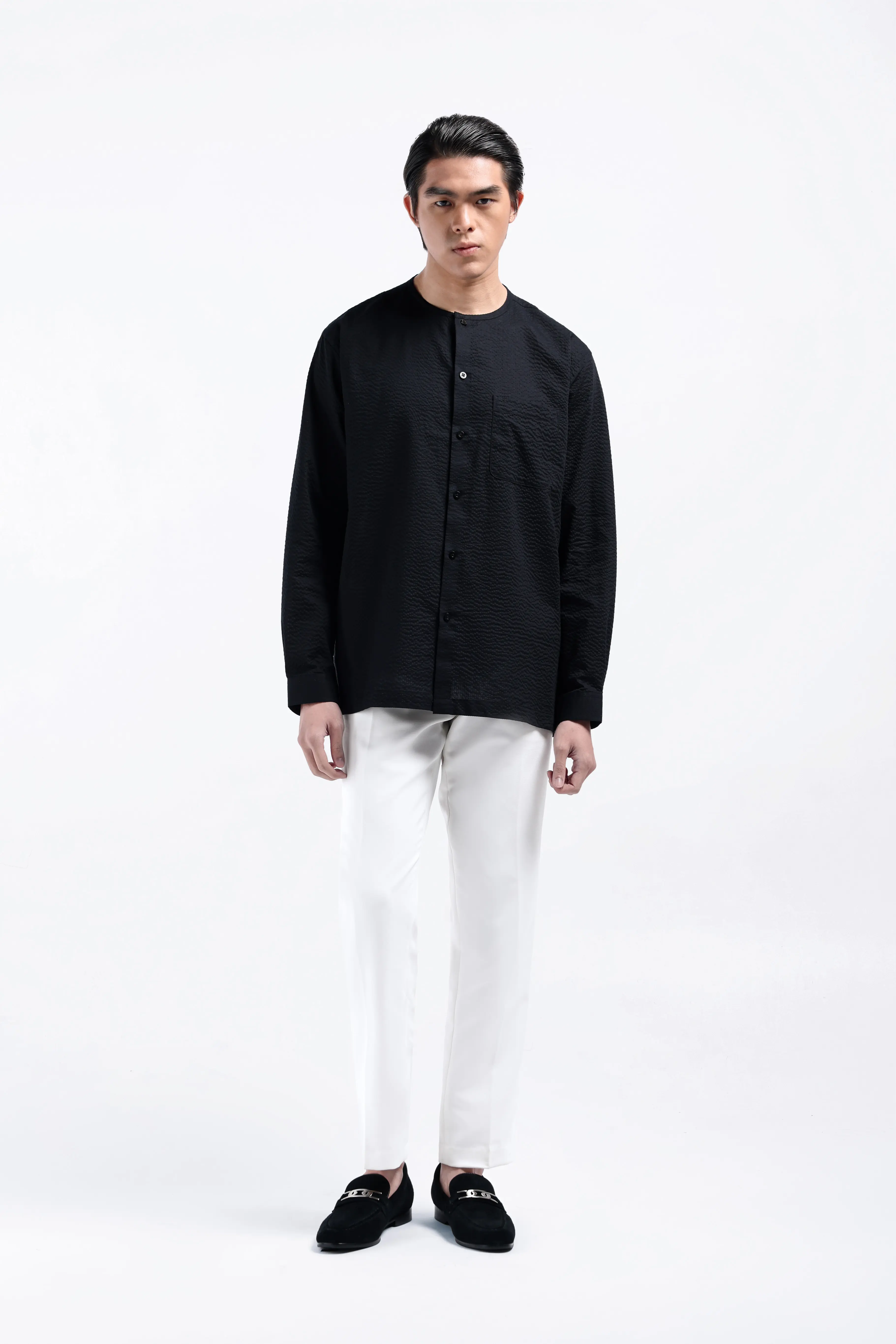 Cato Textured Shirt Long Sleeve Black
