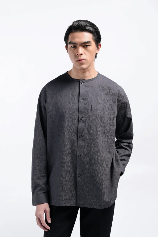 Image of Cato Textured Shirt Long Sleeve Charcoal