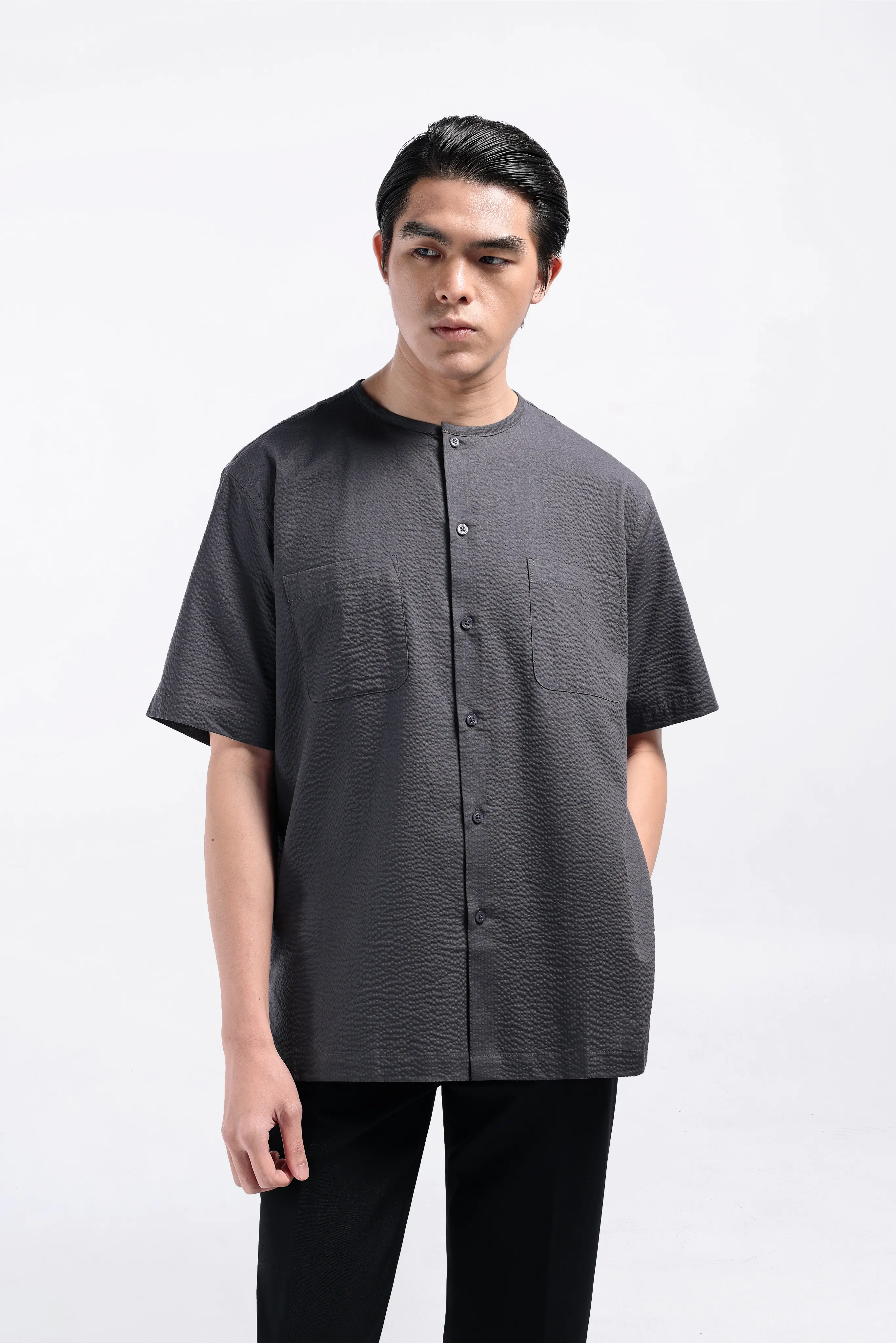Cato Textured Shirt Short Sleeve Charcoal