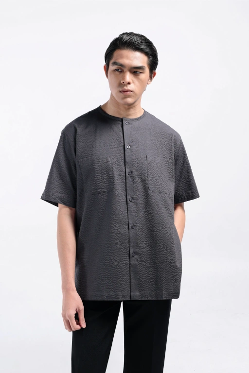 Cato Textured Shirt Short Sleeve Charcoal