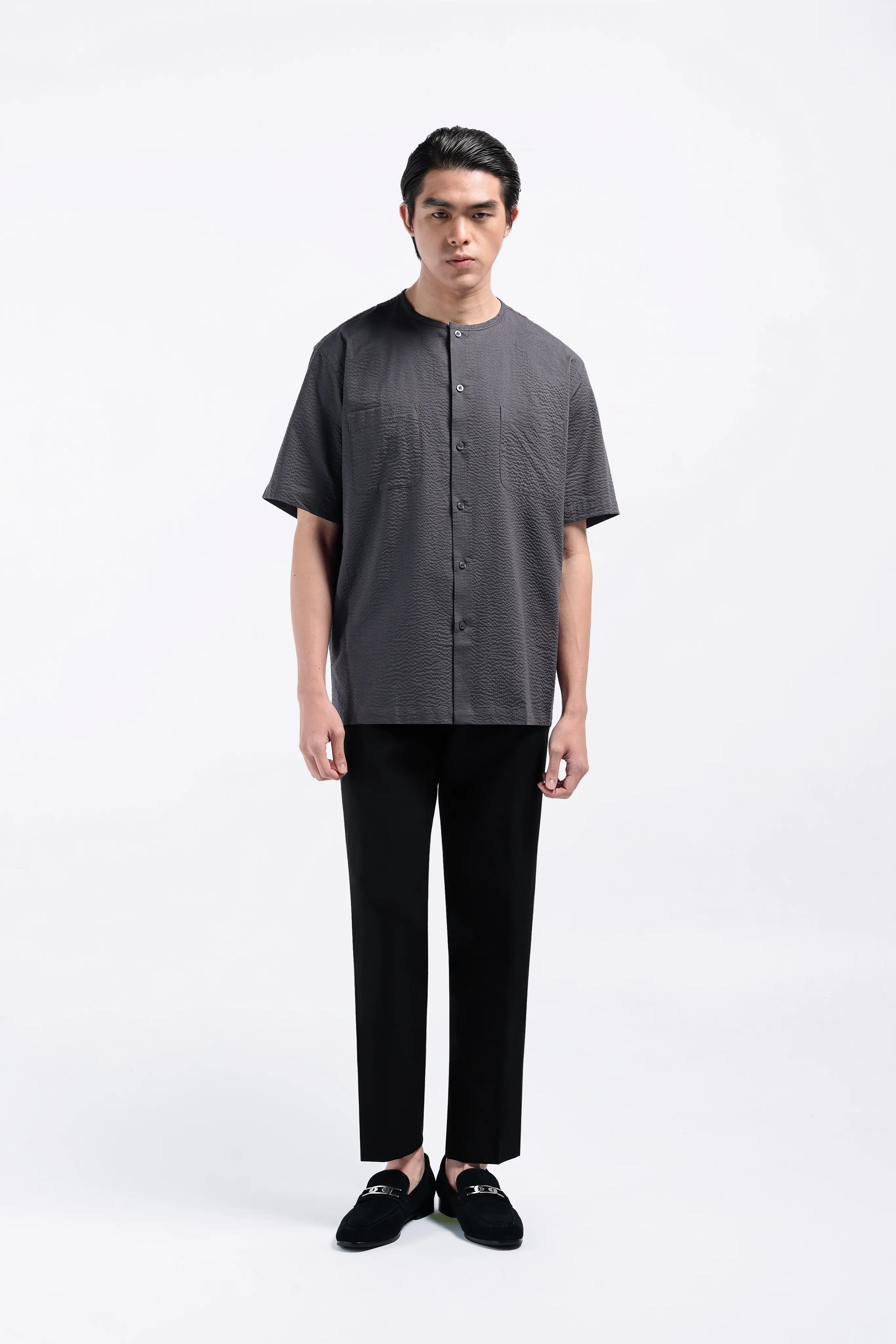 Cato Textured Shirt Short Sleeve Charcoal