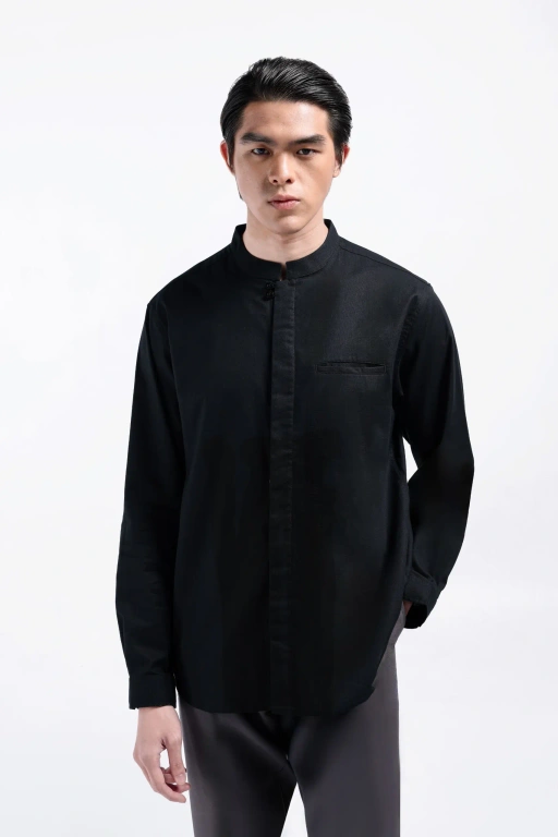 Image of Sydar Linen Shirt Long Sleeve Black