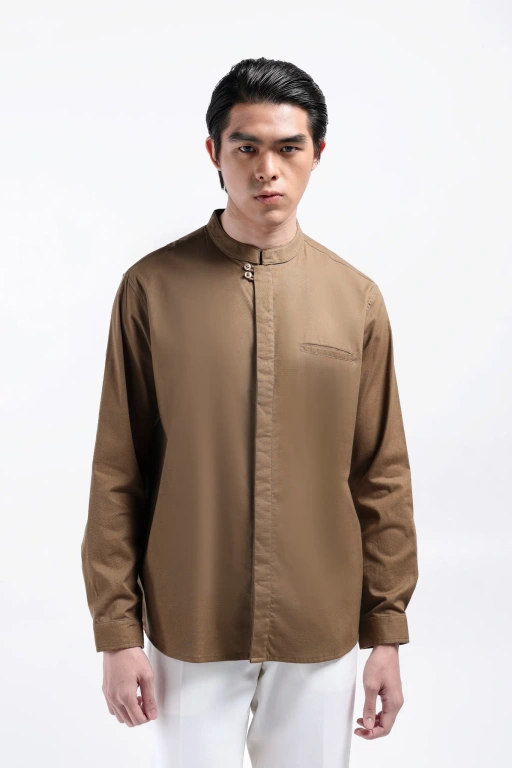 Image of Sydar Linen Shirt Long Sleeve Taupe
