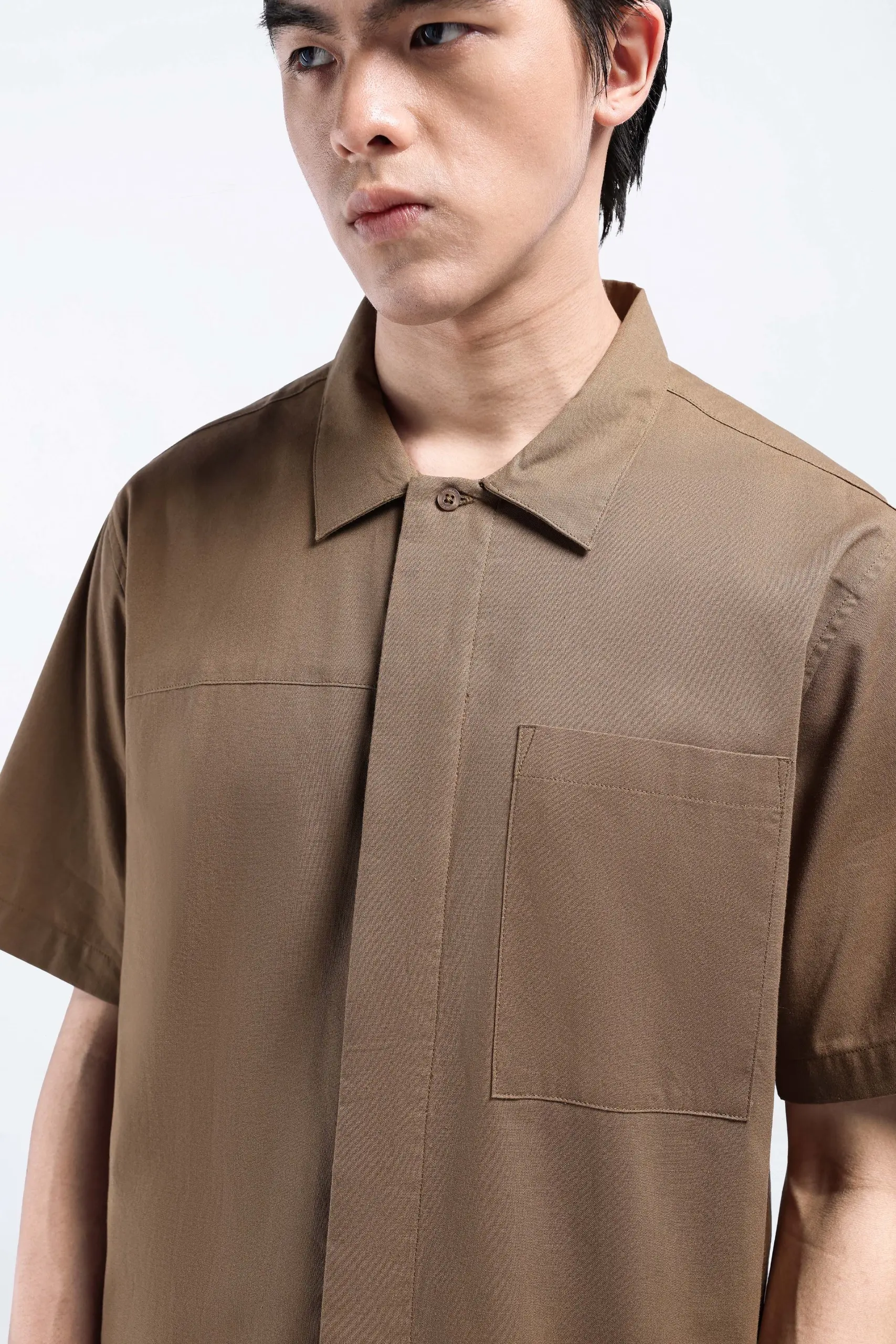 Dadvar Linen Shirt Short Sleeve Taupe
