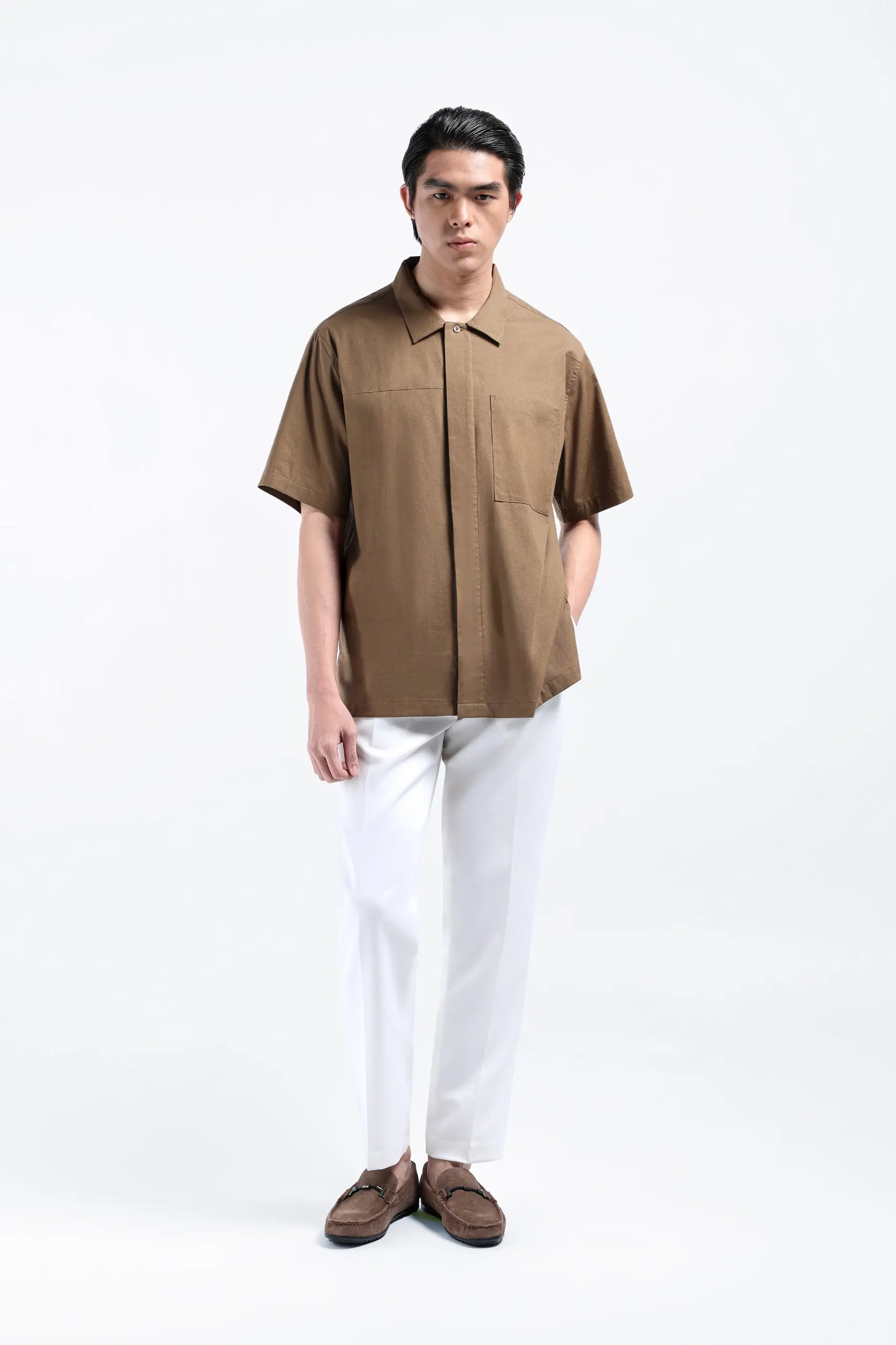 Dadvar Linen Shirt Short Sleeve Taupe
