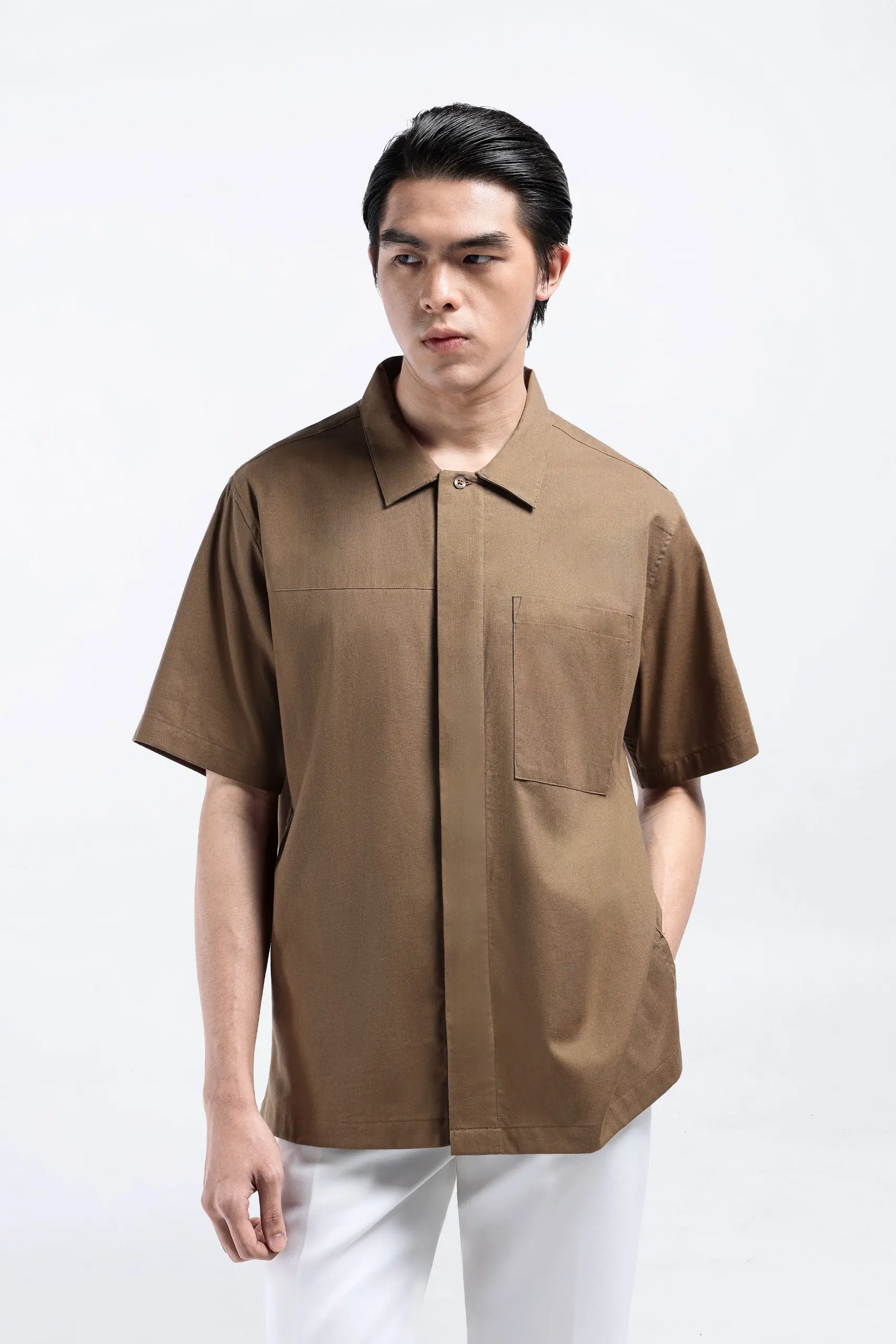 Dadvar Linen Shirt Short Sleeve Taupe