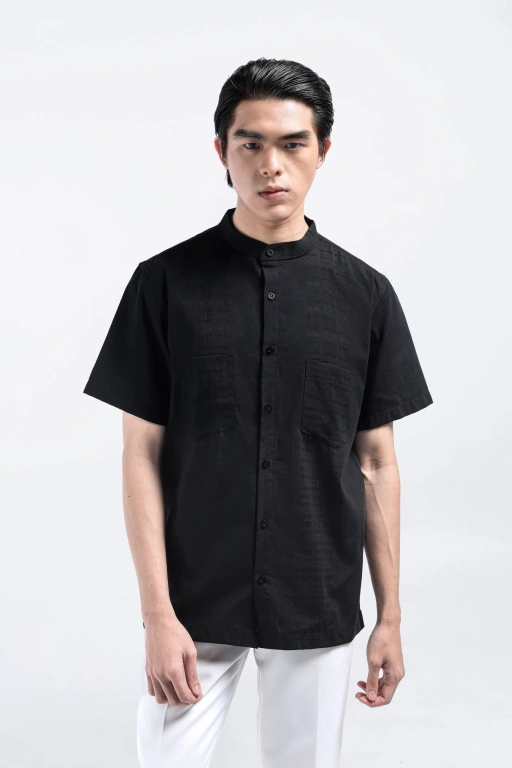 Demyr Textured Shirt Short Sleeve Black
