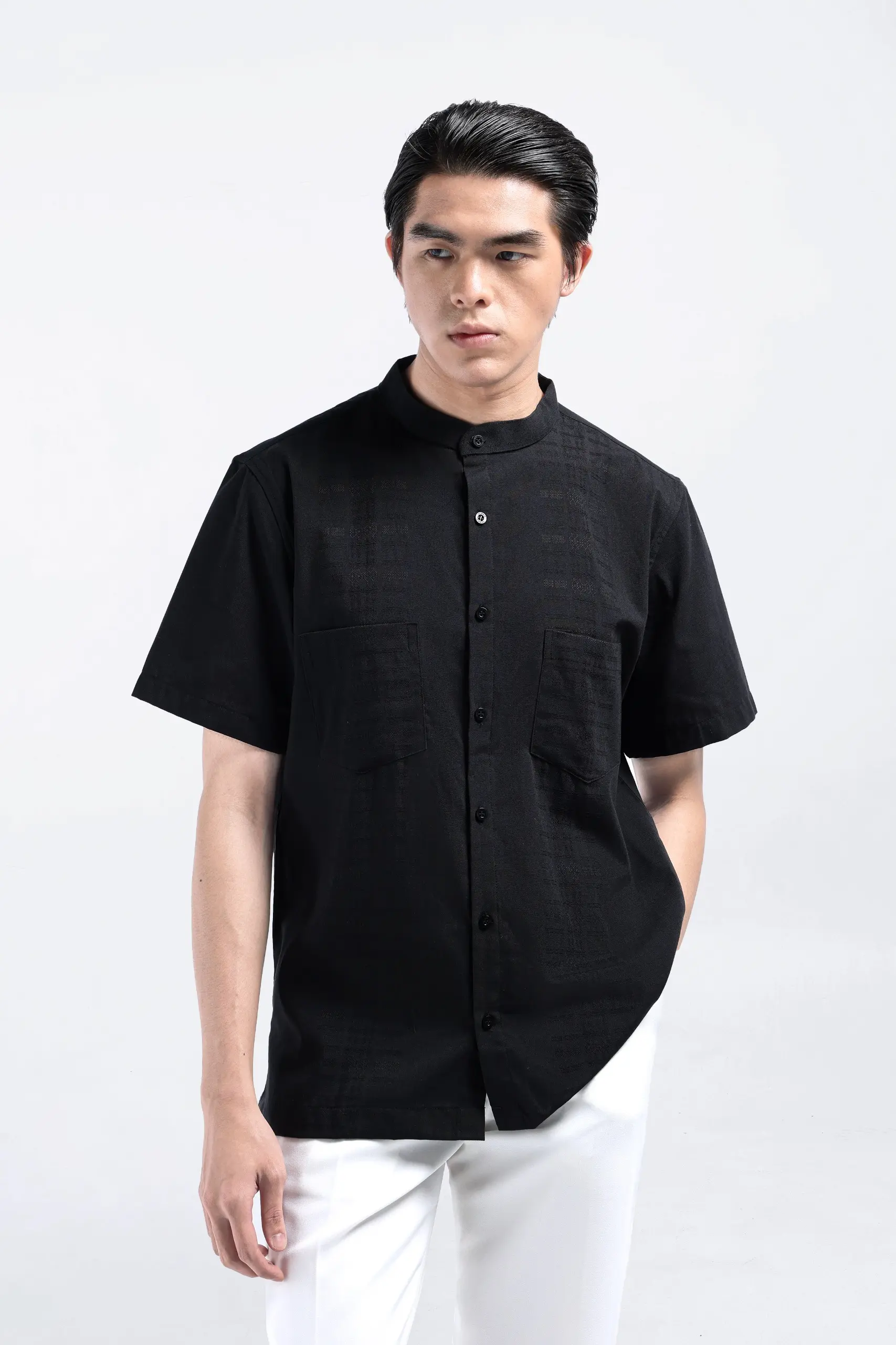 Demyr Textured Shirt Short Sleeve Black