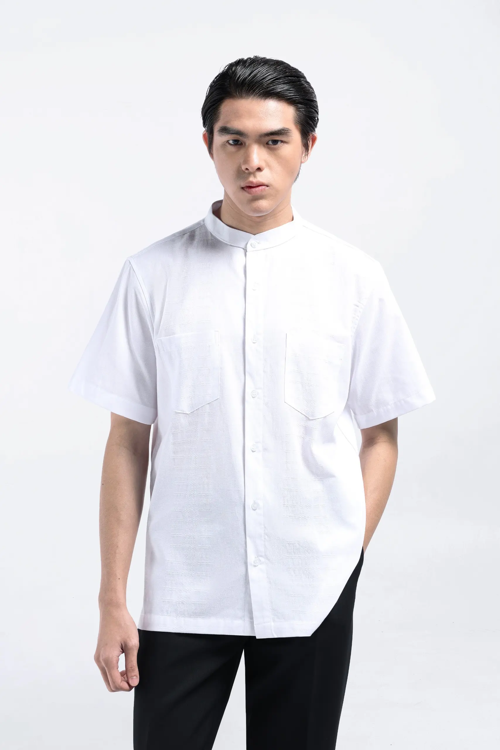 Demyr Textured Shirt Short Sleeve White