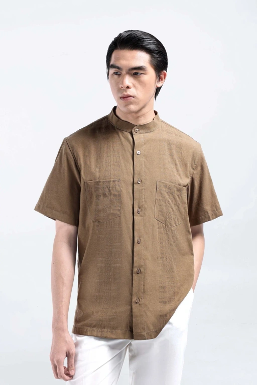 Demyr Textured Shirt Short Sleeve Taupe