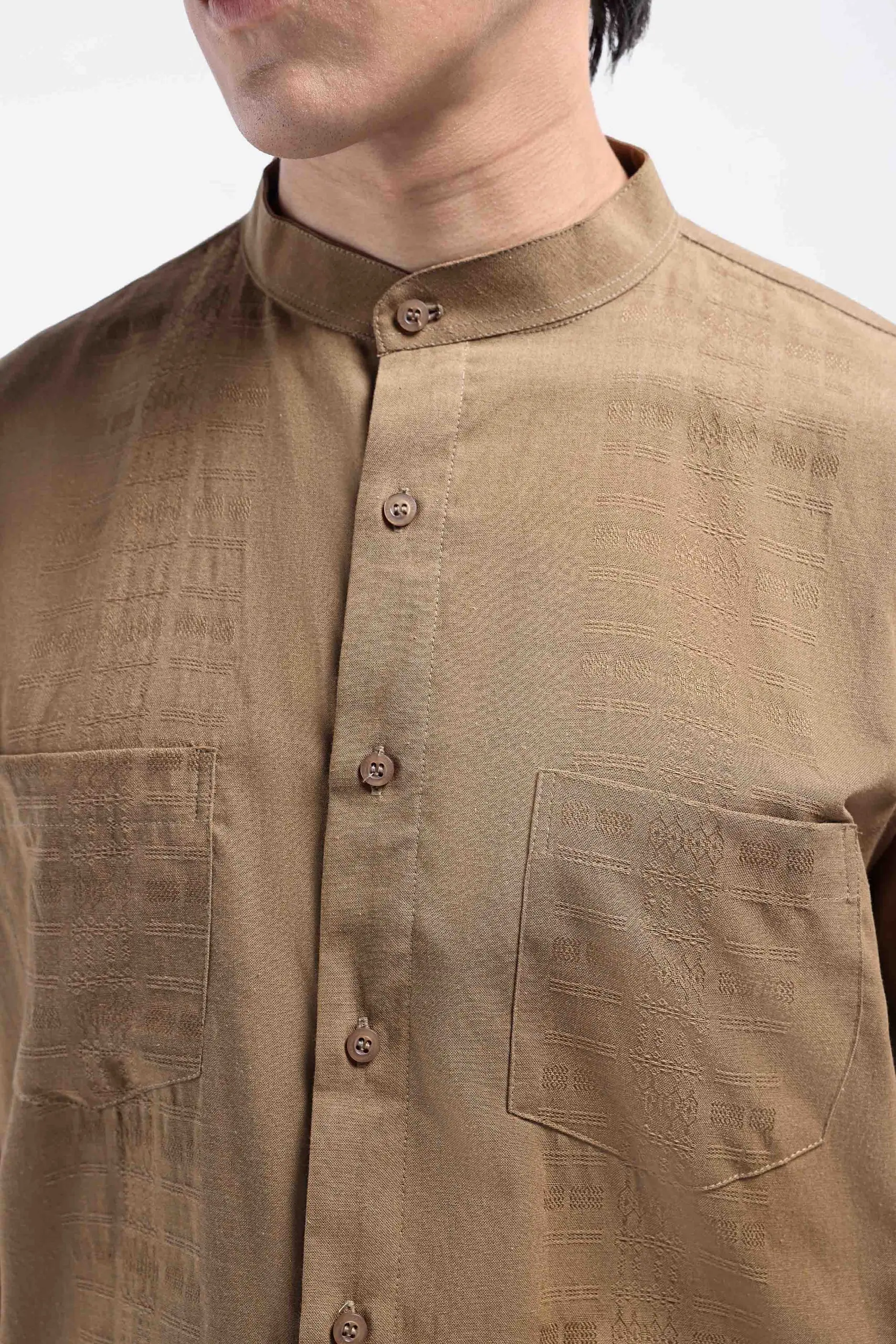 Demyr Textured Shirt Short Sleeve Taupe