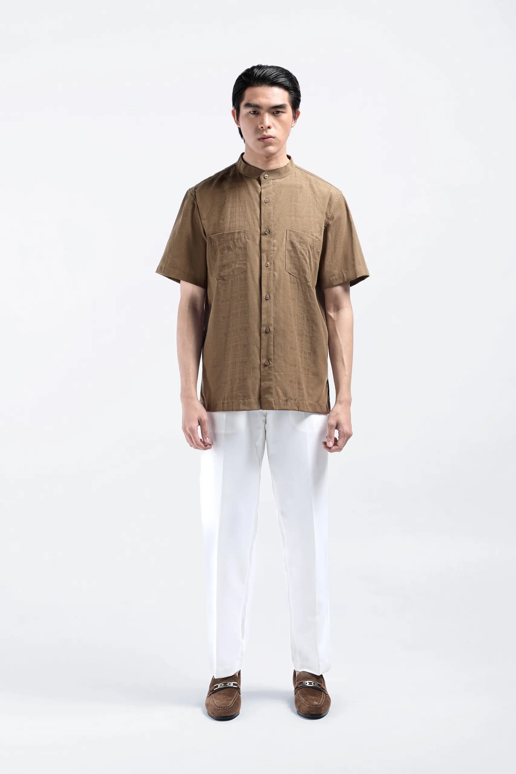 Demyr Textured Shirt Short Sleeve Taupe