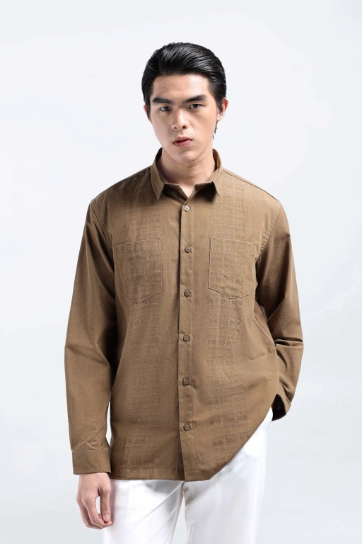Demyr Textured Shirt Long Sleeve Taupe