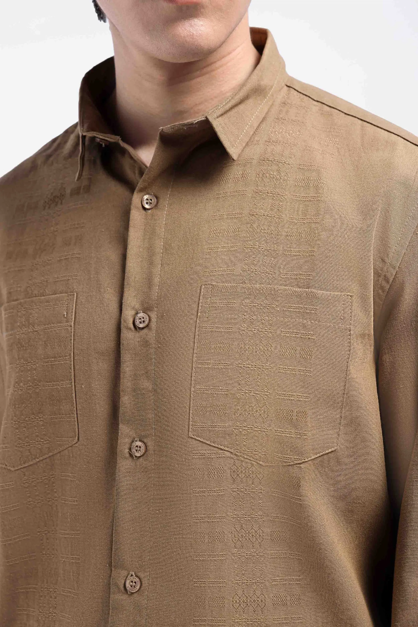 Demyr Textured Shirt Long Sleeve Taupe