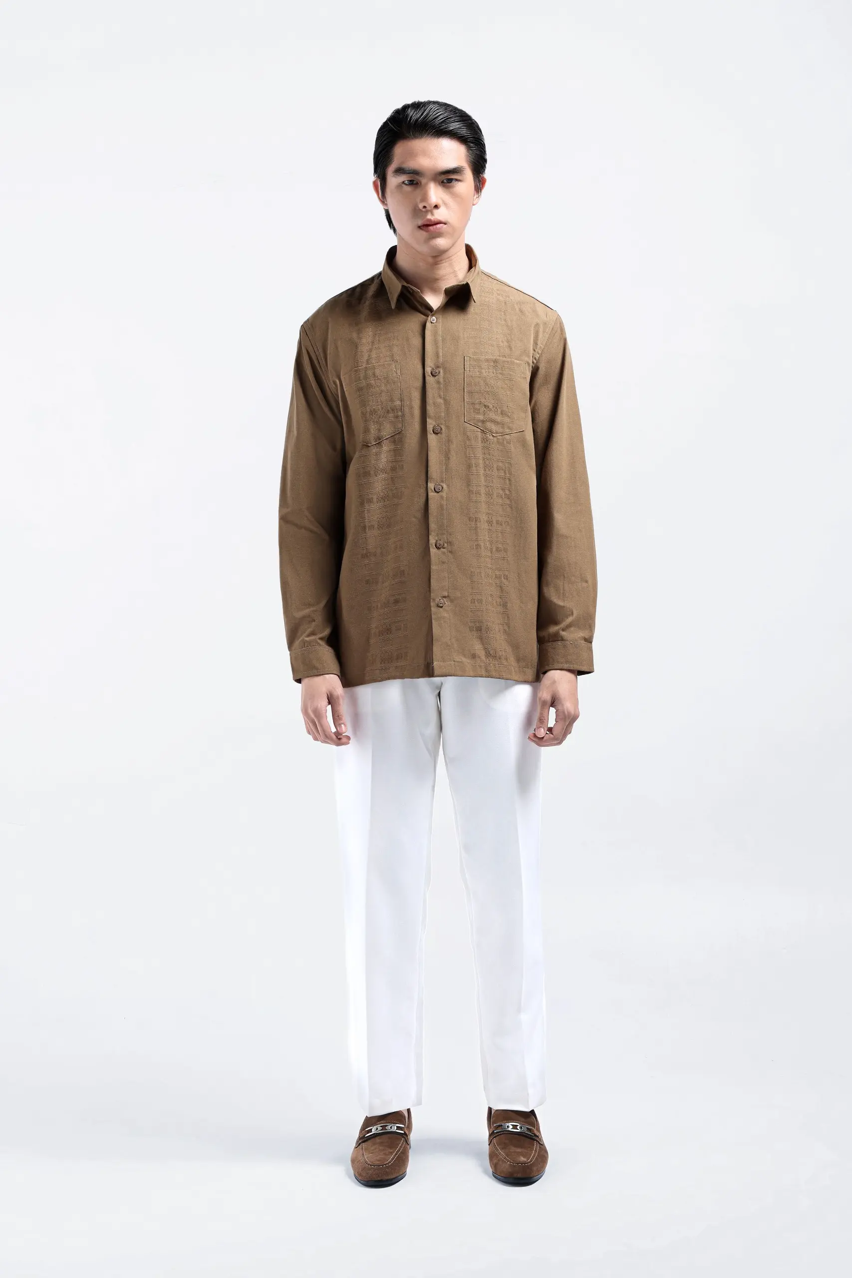 Demyr Textured Shirt Long Sleeve Taupe
