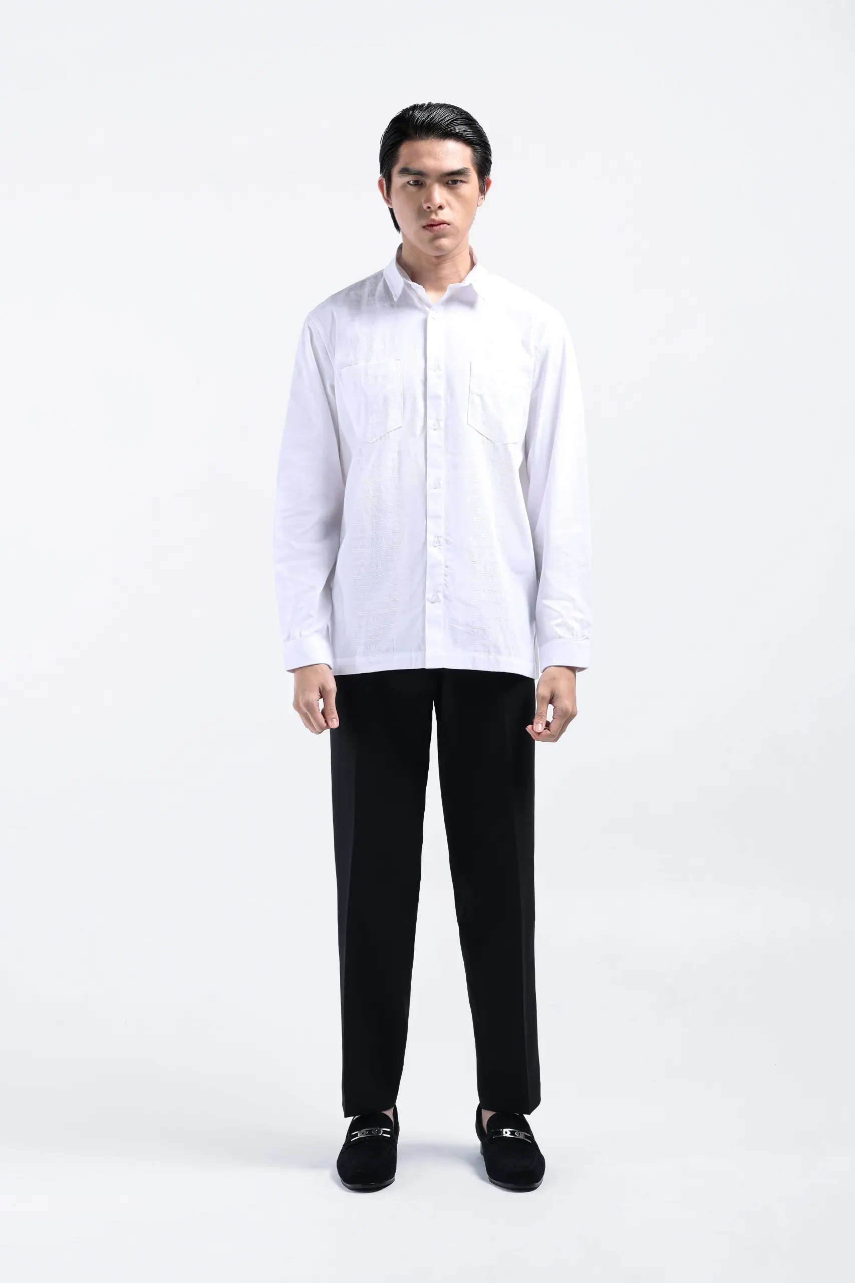 Demyr Textured Shirt Long Sleeve White