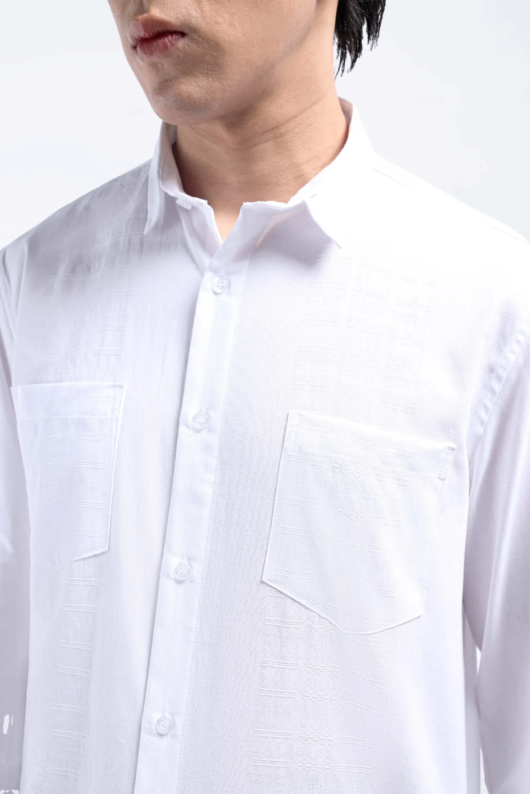 Demyr Textured Shirt Long Sleeve White