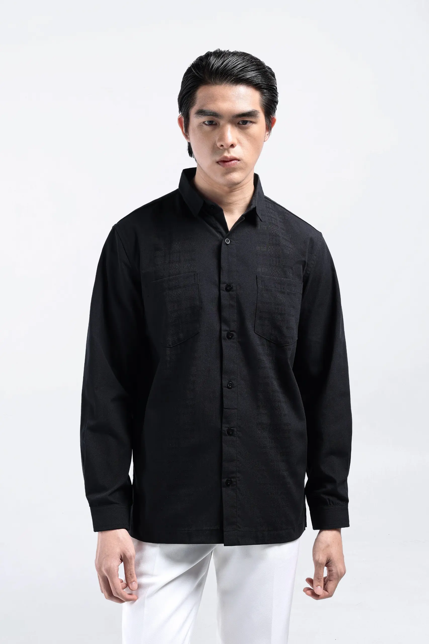 Demyr Textured Shirt Long Sleeve Black