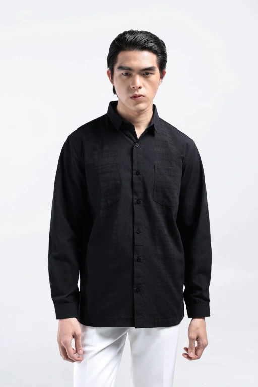 Demyr Textured Shirt Long Sleeve Black