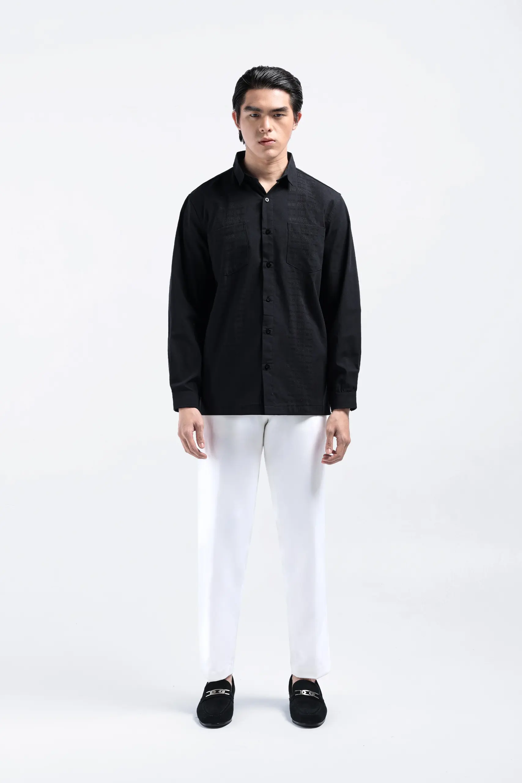 Demyr Textured Shirt Long Sleeve Black