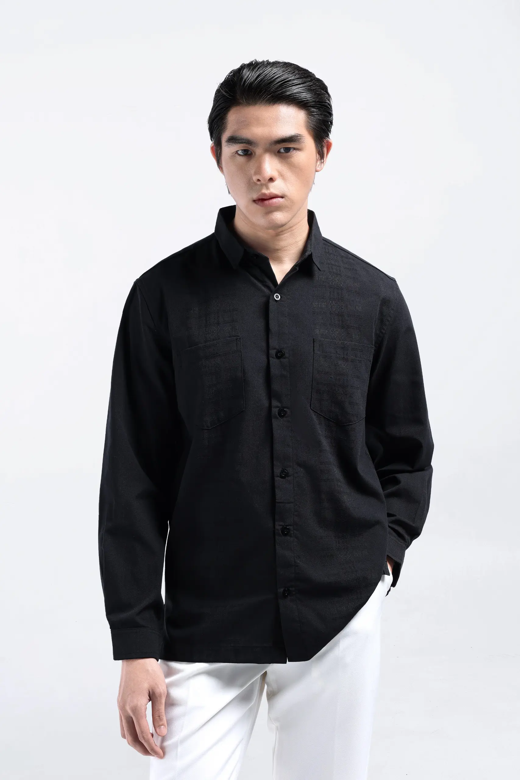 Demyr Textured Shirt Long Sleeve Black
