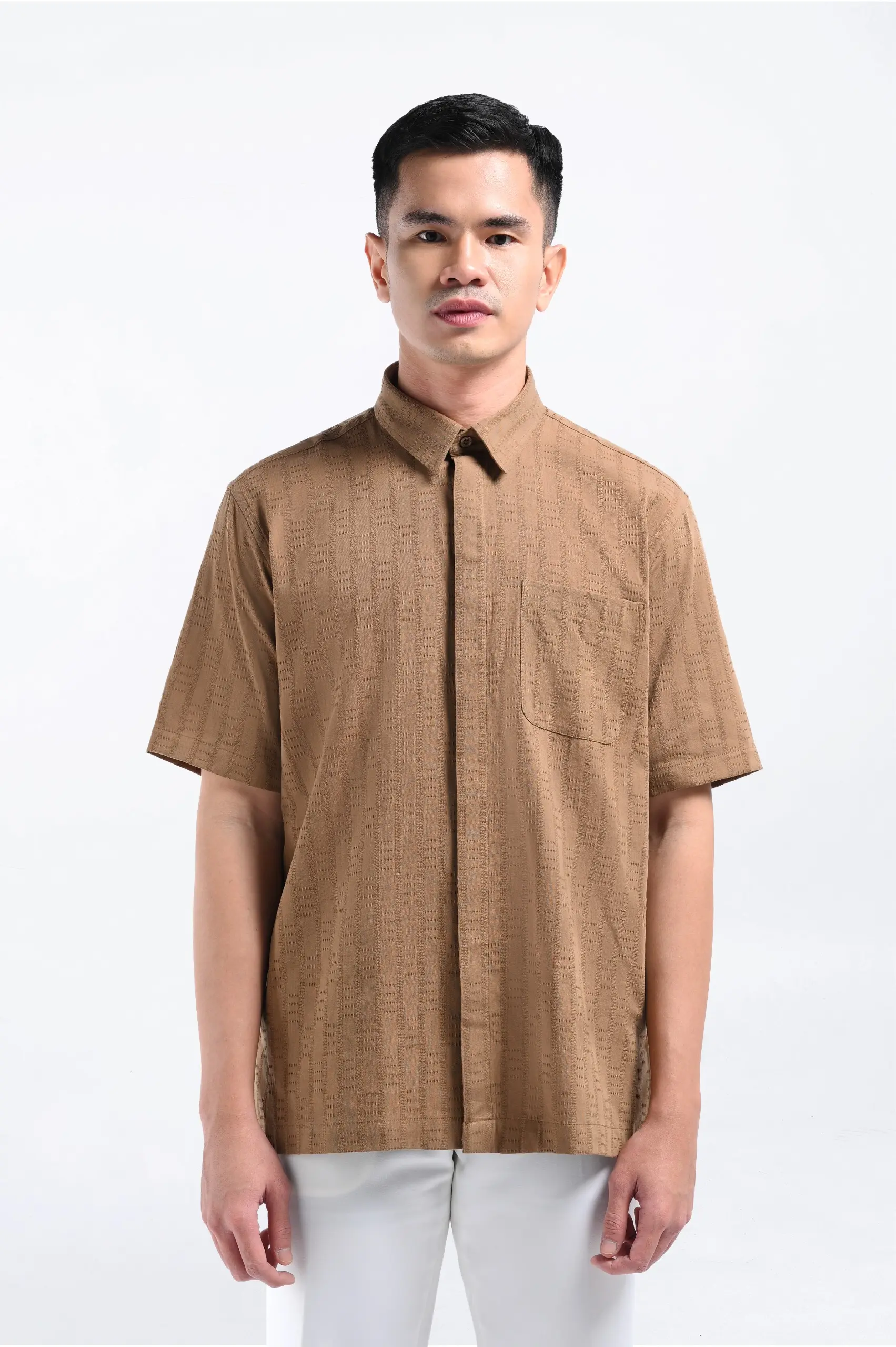 Keinth Textured Shirt Short Sleeve Taupe