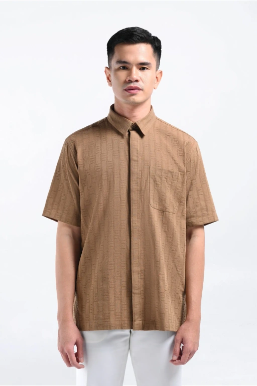 Keinth Textured Shirt Short Sleeve Taupe