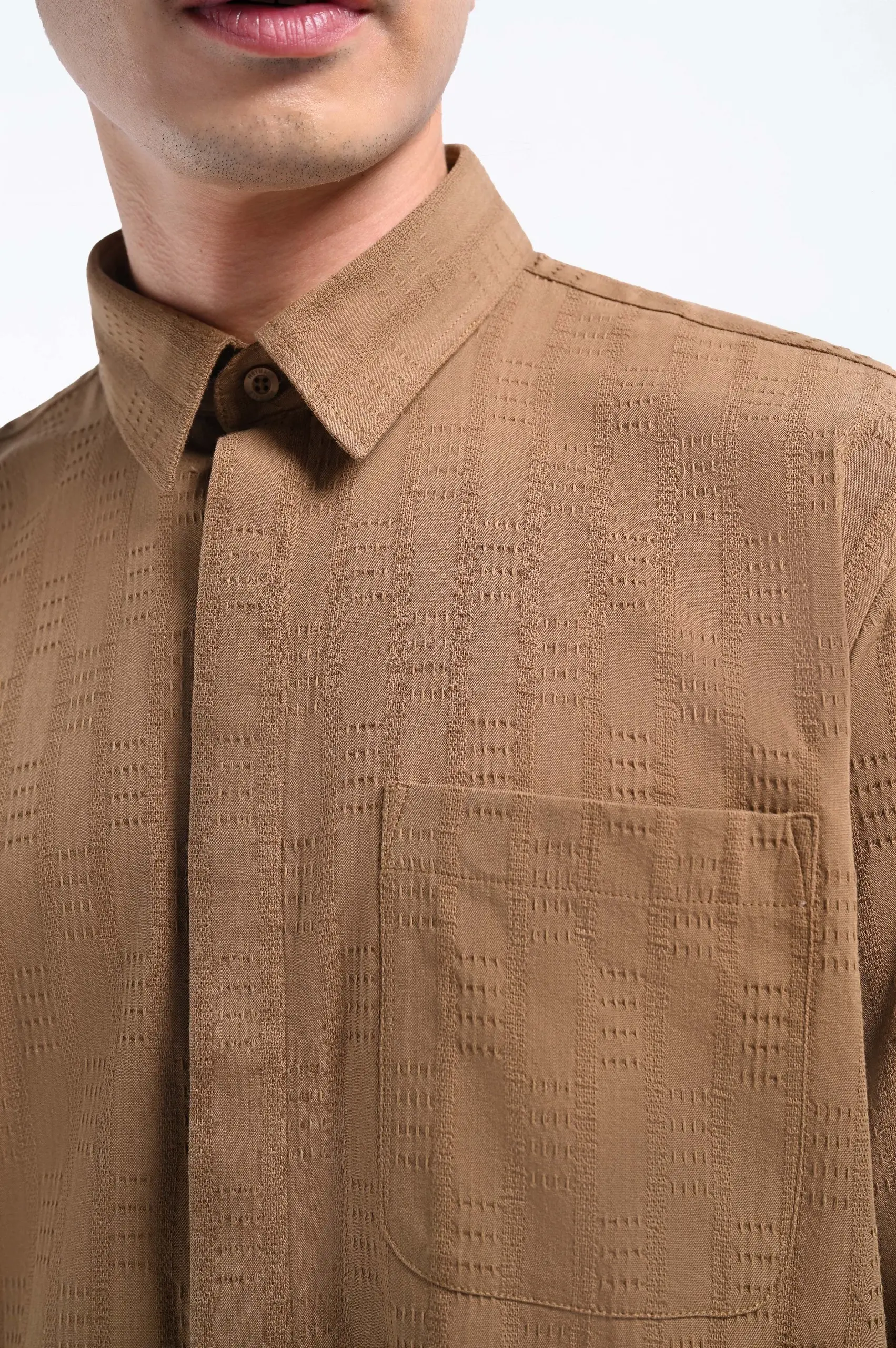Keinth Textured Shirt Short Sleeve Taupe