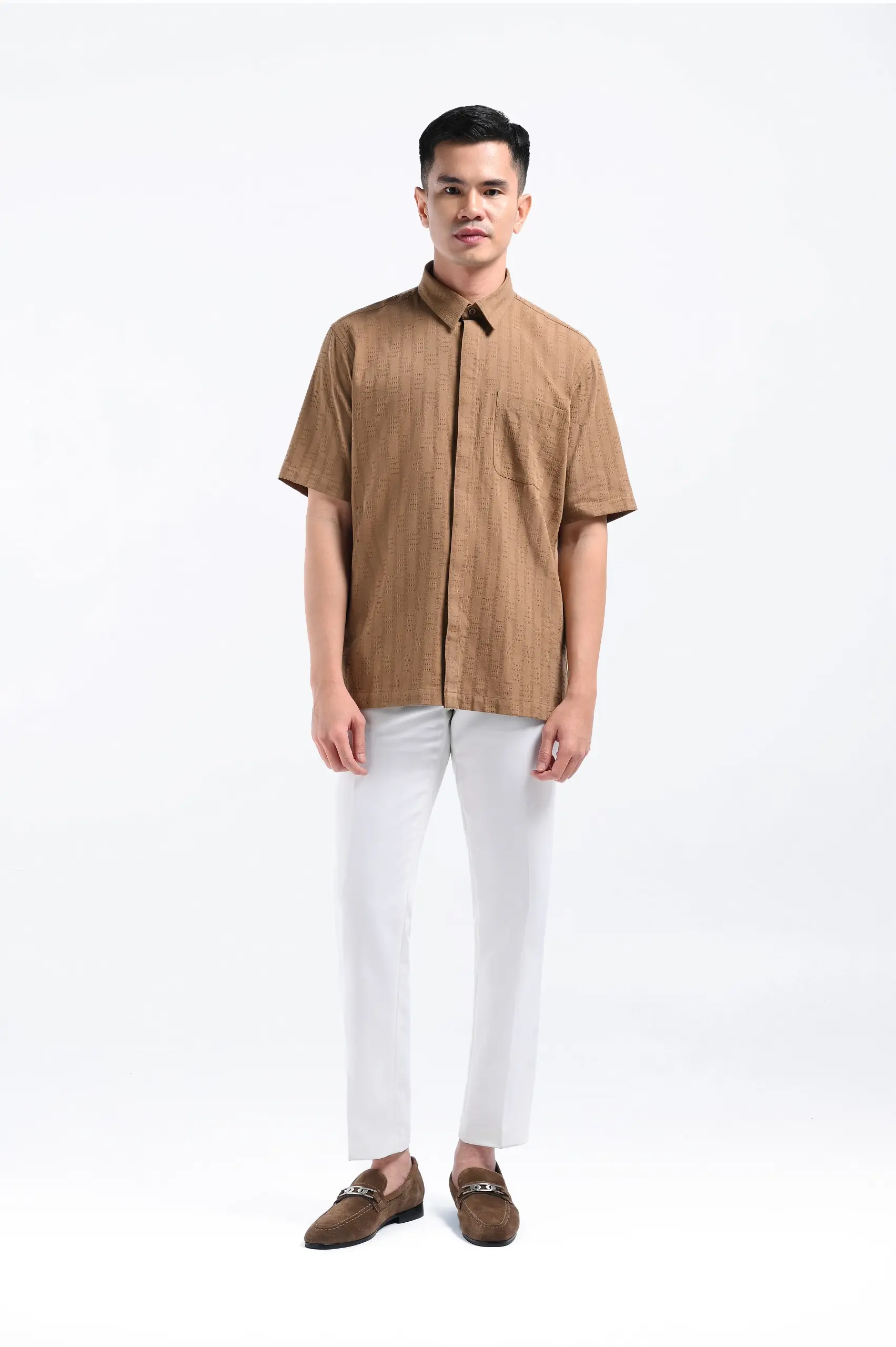 Keinth Textured Shirt Short Sleeve Taupe