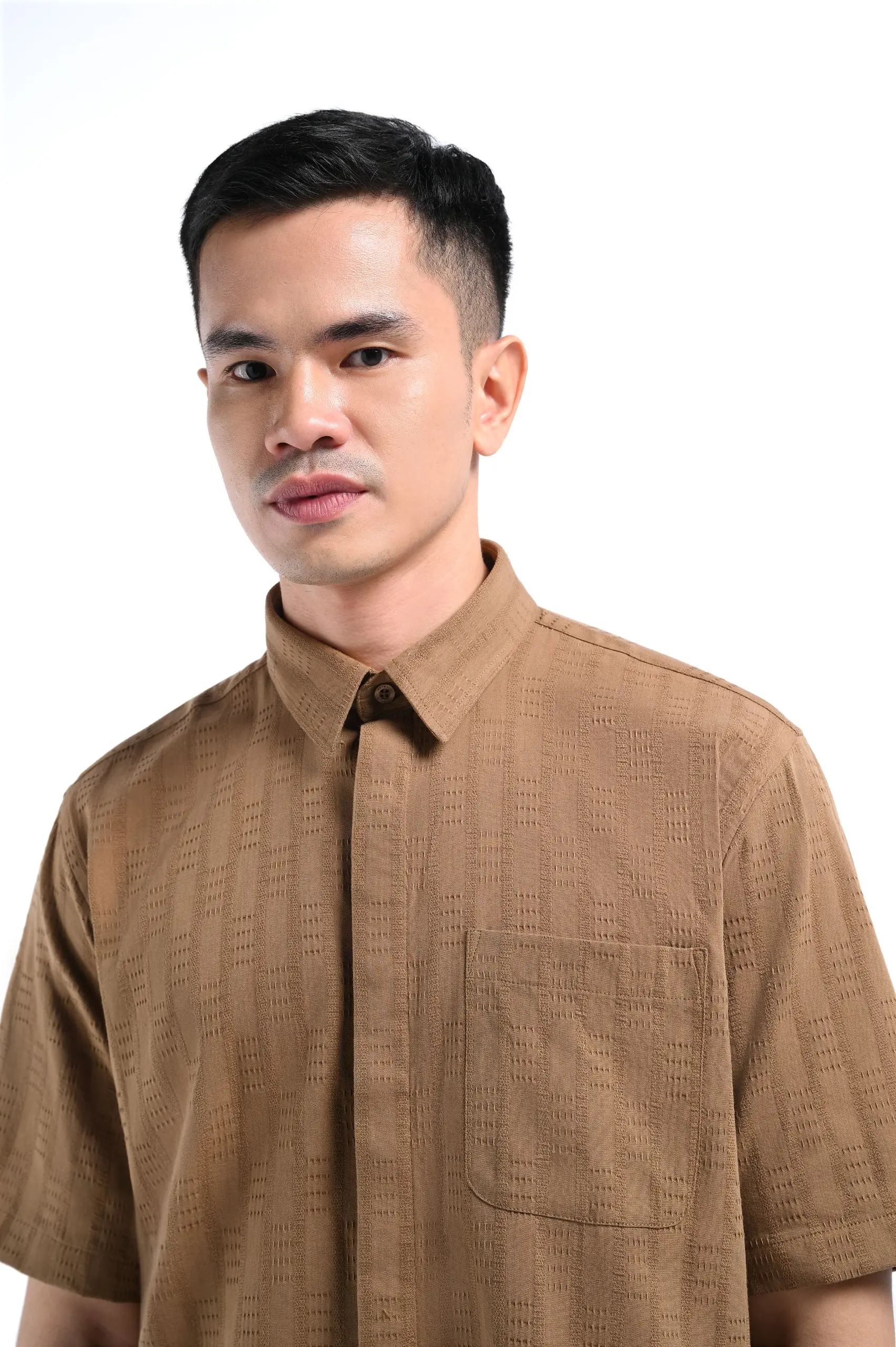 Keinth Textured Shirt Short Sleeve Taupe