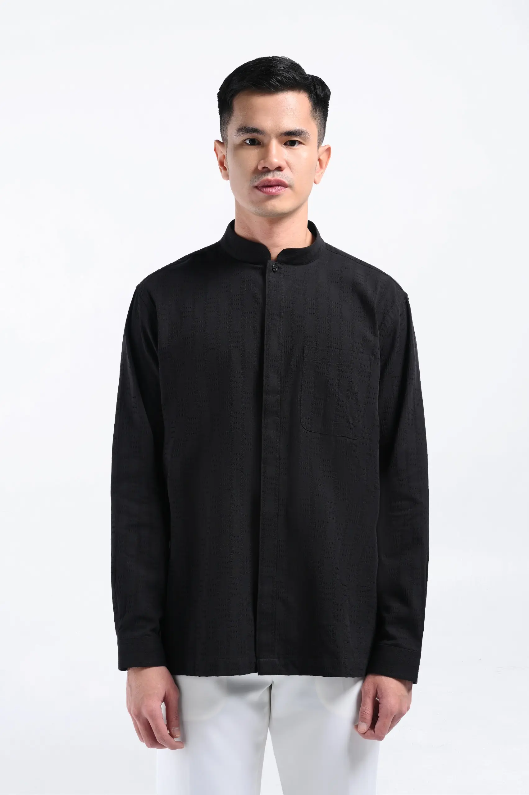 Keinth Textured Shirt Long Sleeve Black