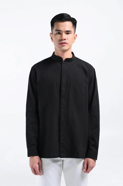 Keinth Textured Shirt Long Sleeve Black