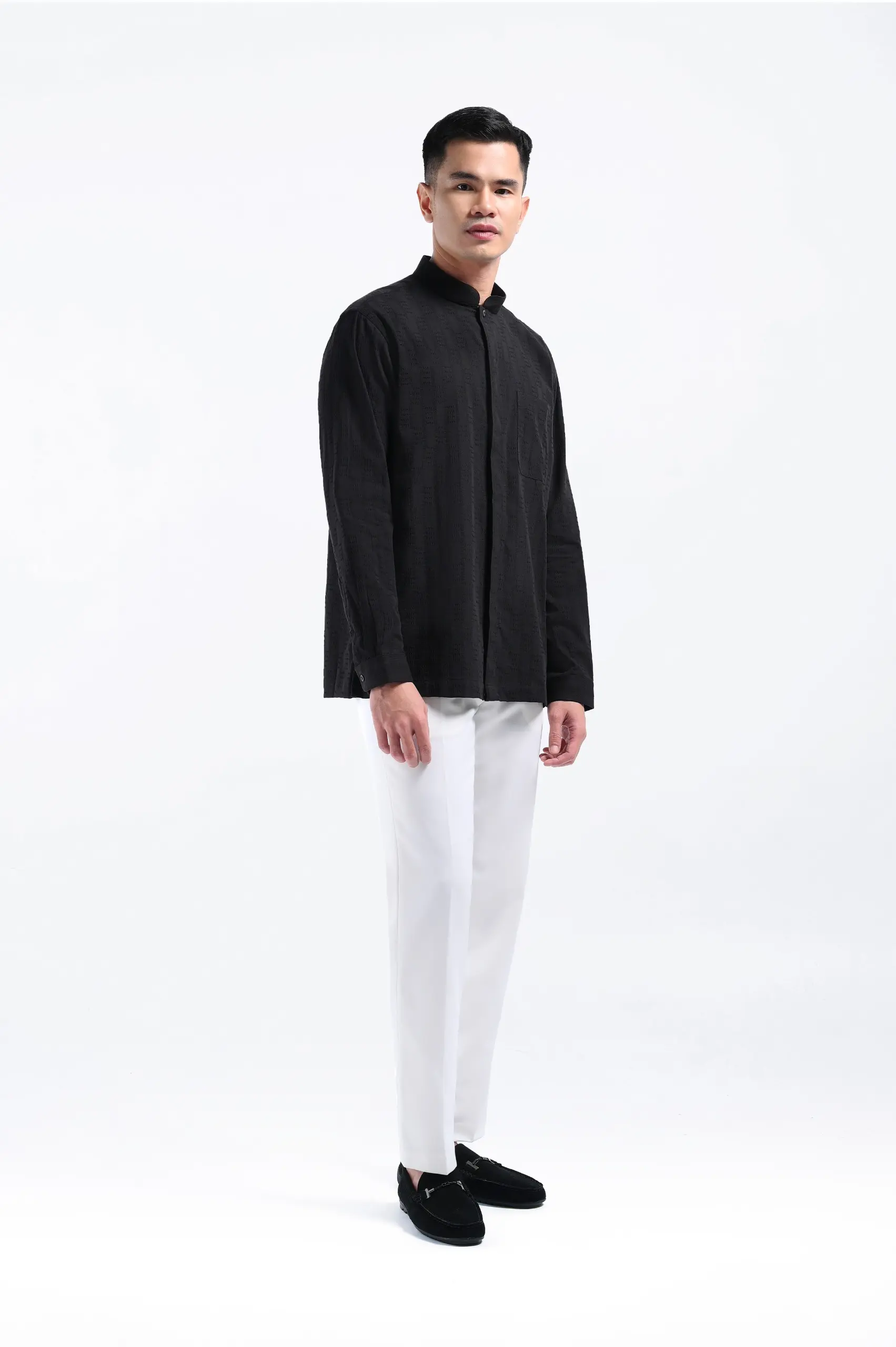 Keinth Textured Shirt Long Sleeve Black