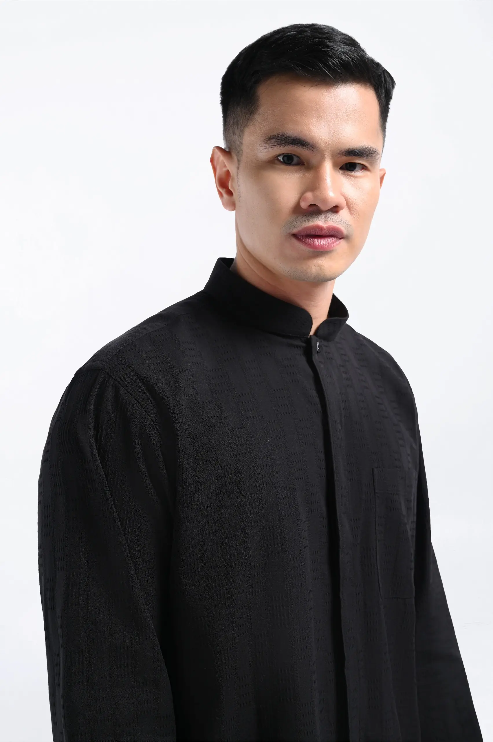 Keinth Textured Shirt Long Sleeve Black