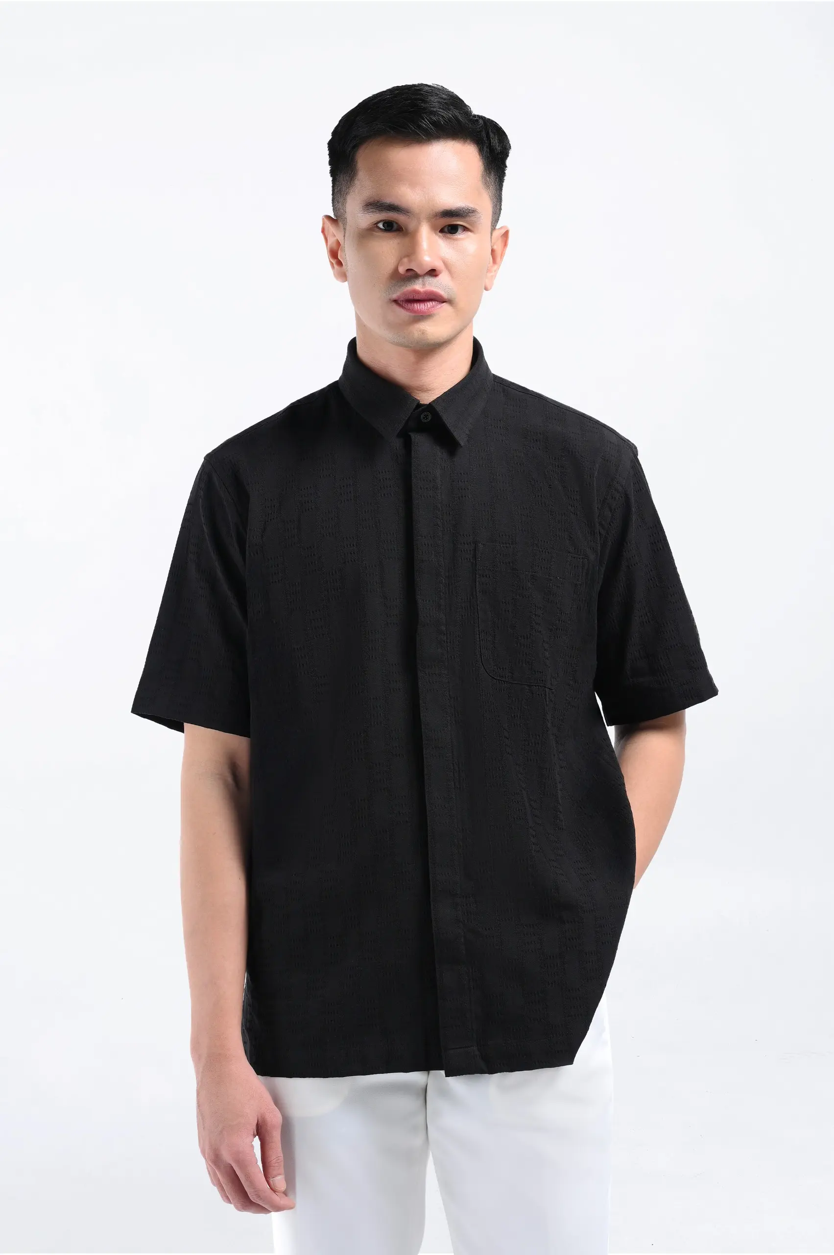 Keinth Textured Shirt Short Sleeve Black