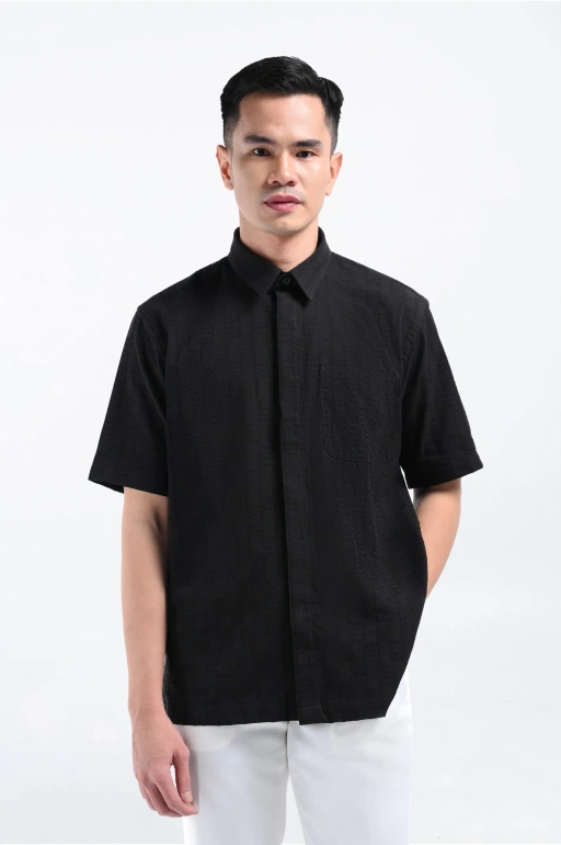Keinth Textured Shirt Short Sleeve Black