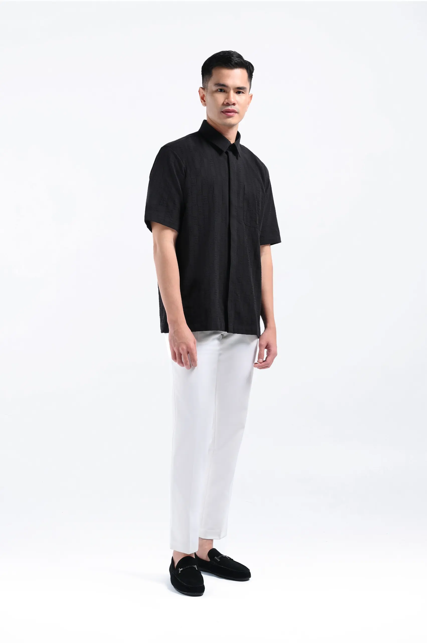 Keinth Textured Shirt Short Sleeve Black
