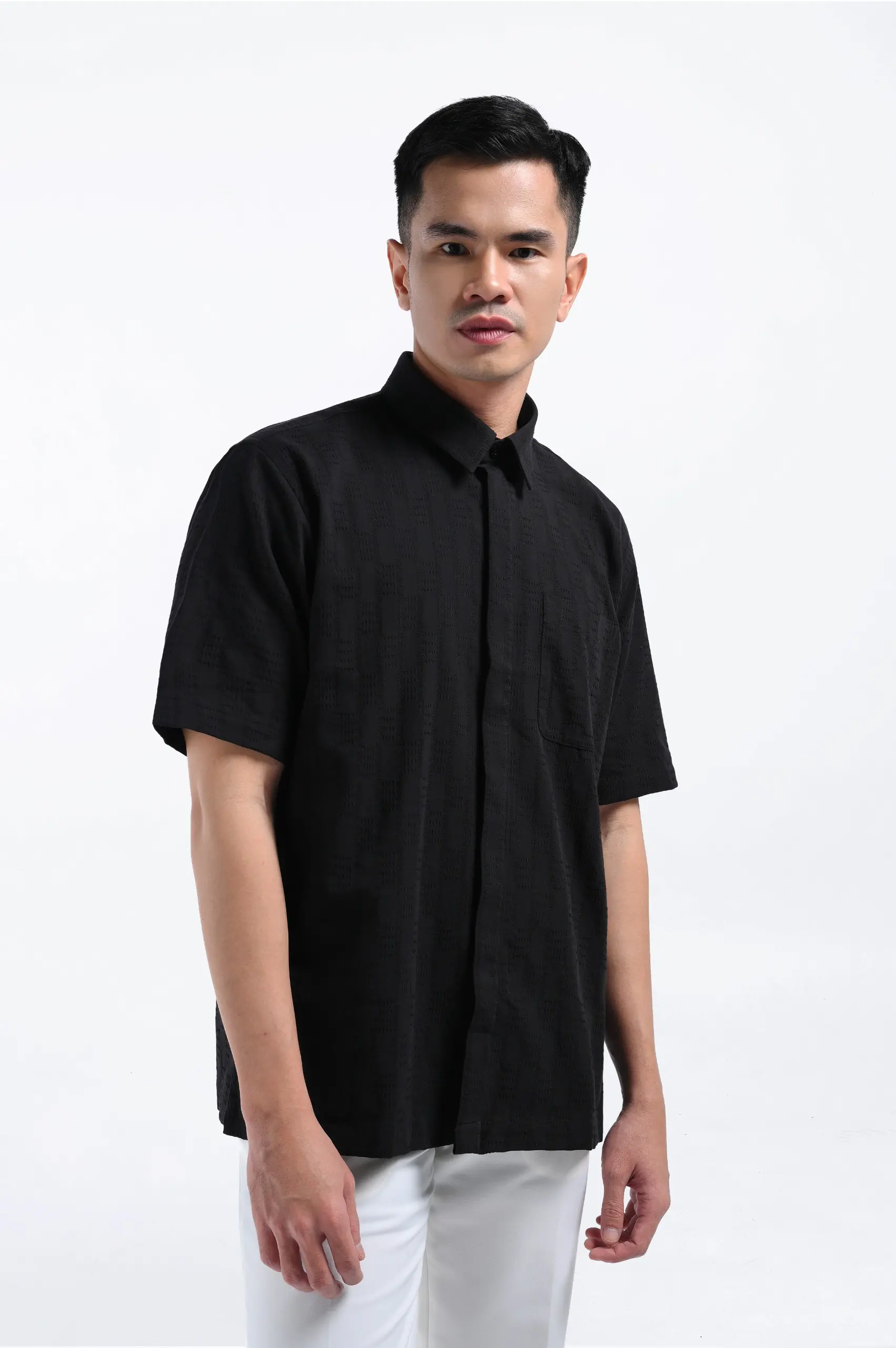 Keinth Textured Shirt Short Sleeve Black