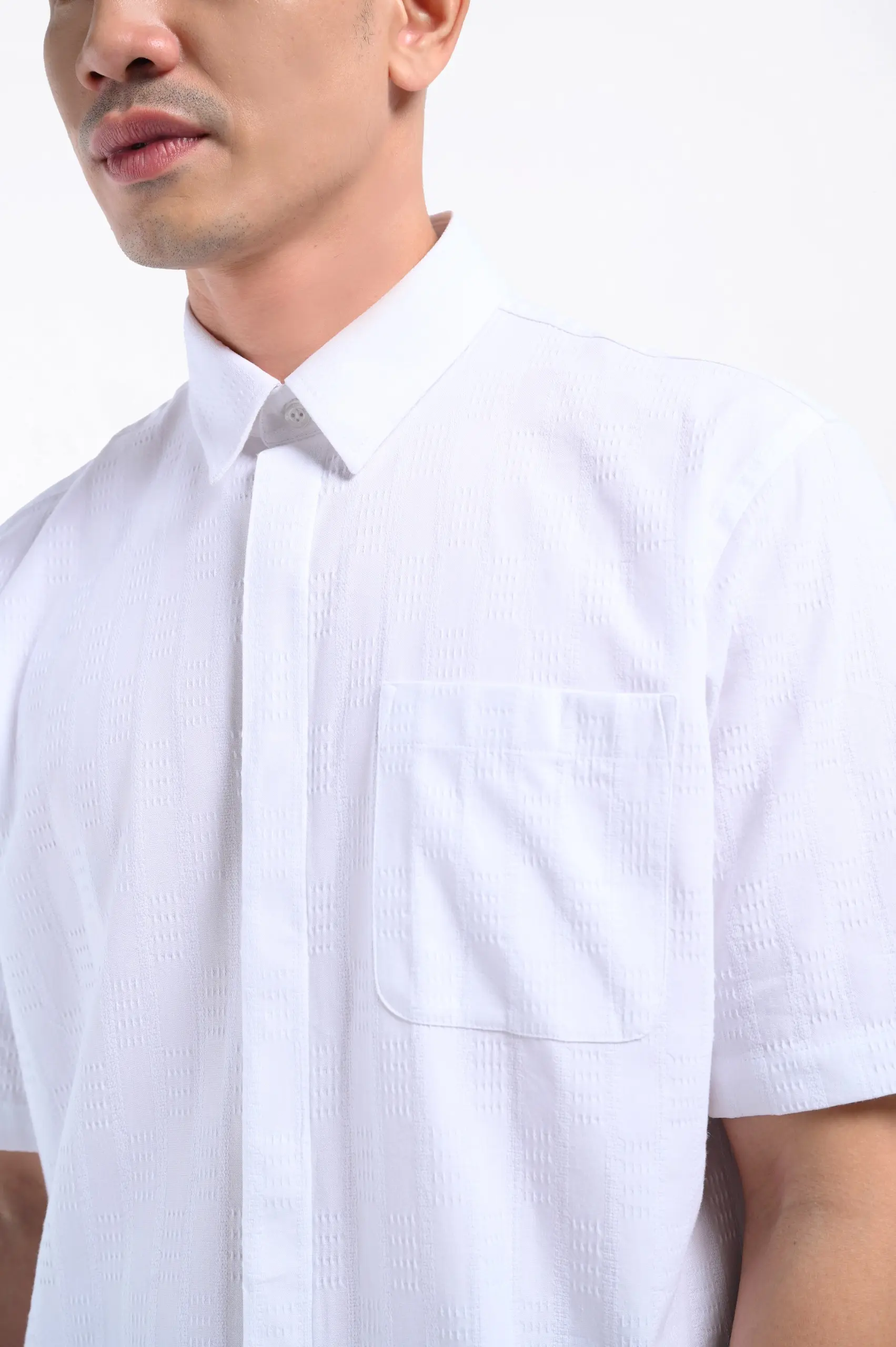 Keinth Textured Shirt Short Sleeve White