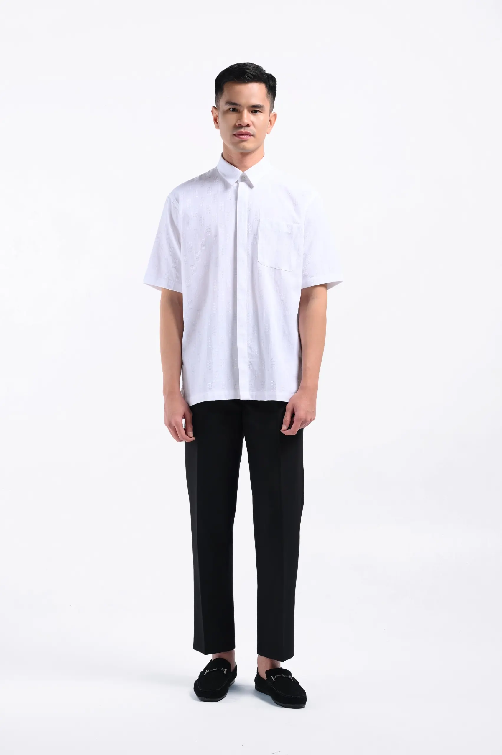 Keinth Textured Shirt Short Sleeve White